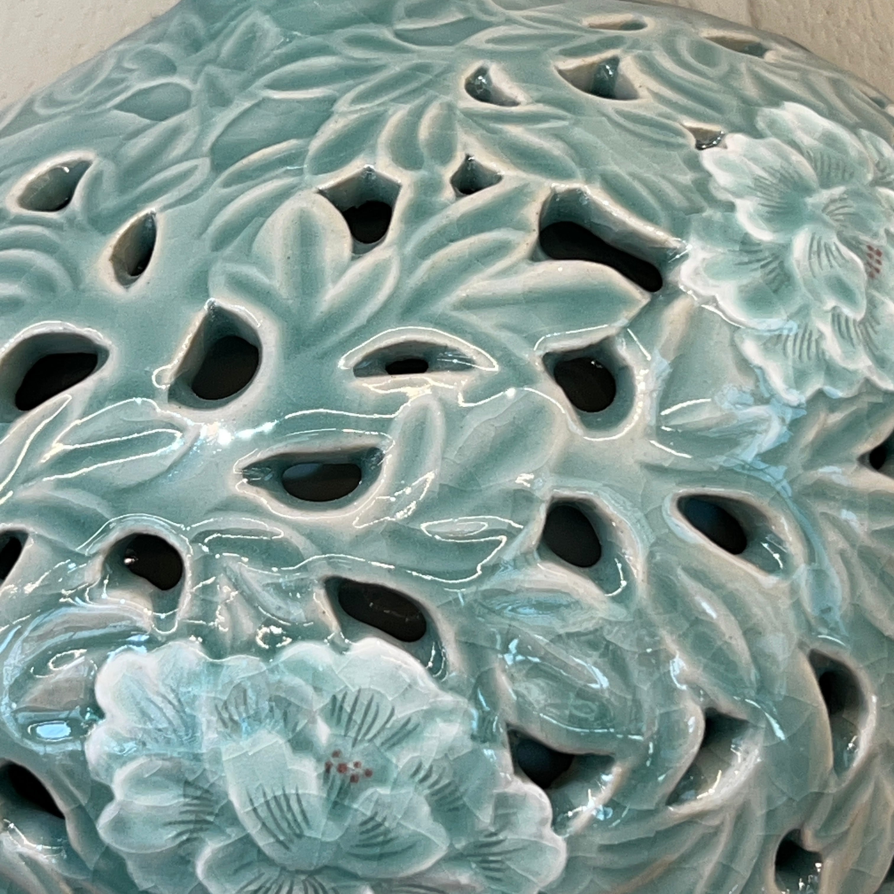 Celadon Vase: Double-Wall Openwork Design with Peony Motif