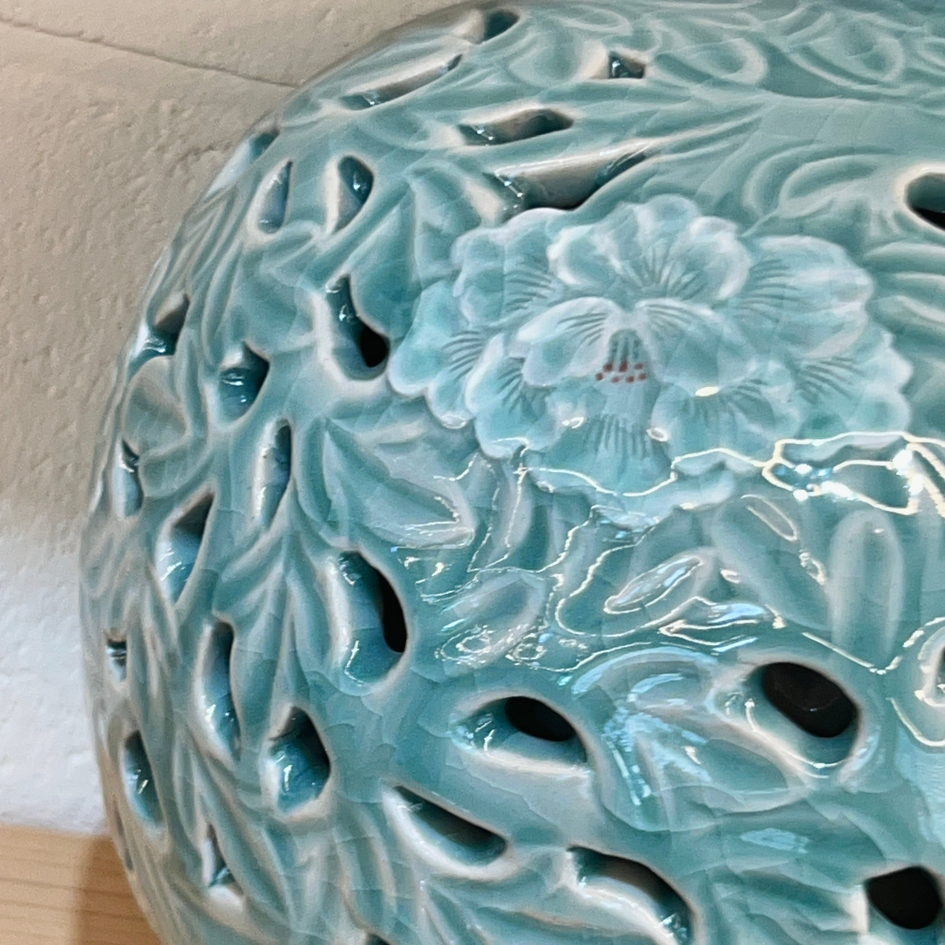 Celadon Vase: Double-Wall Openwork Design with Peony Motif