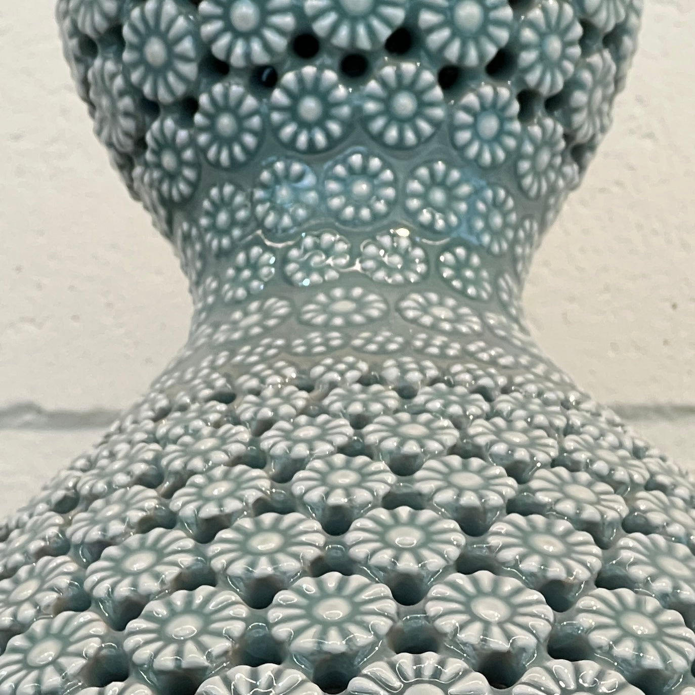 Celadon Double-Walled Openwork Gourd Vase: Chrysanthemum Motif