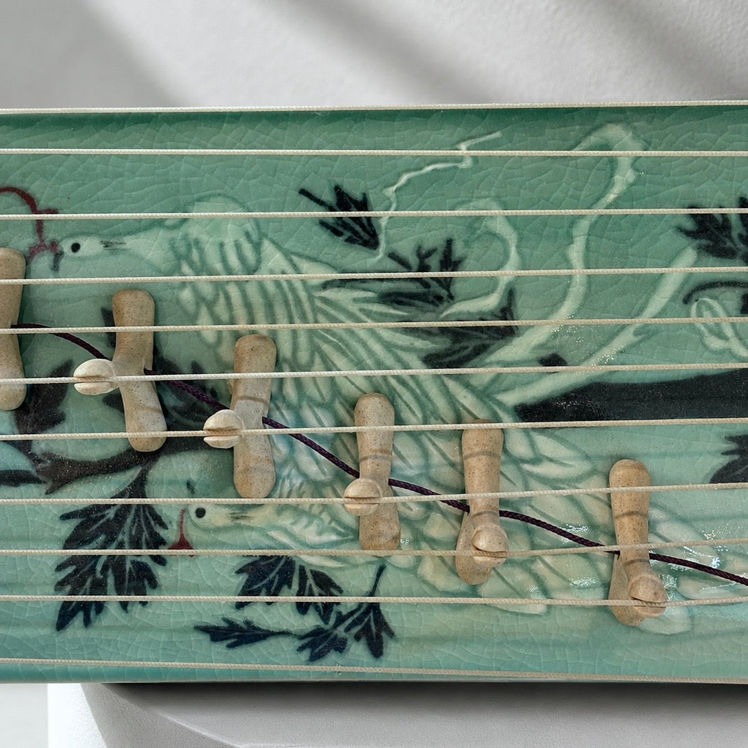 Celadon Gayageum: Inlaid Peony and Phoenix Motif