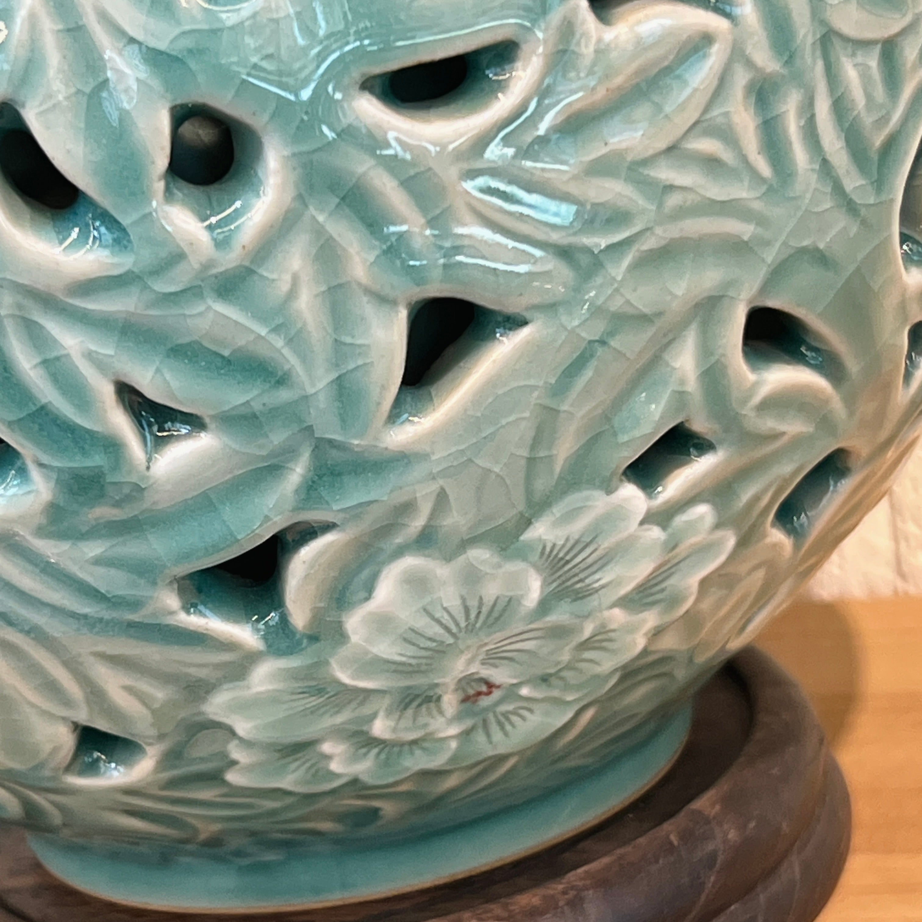Celadon Vase: Double-Wall Openwork Design with Peony Motif