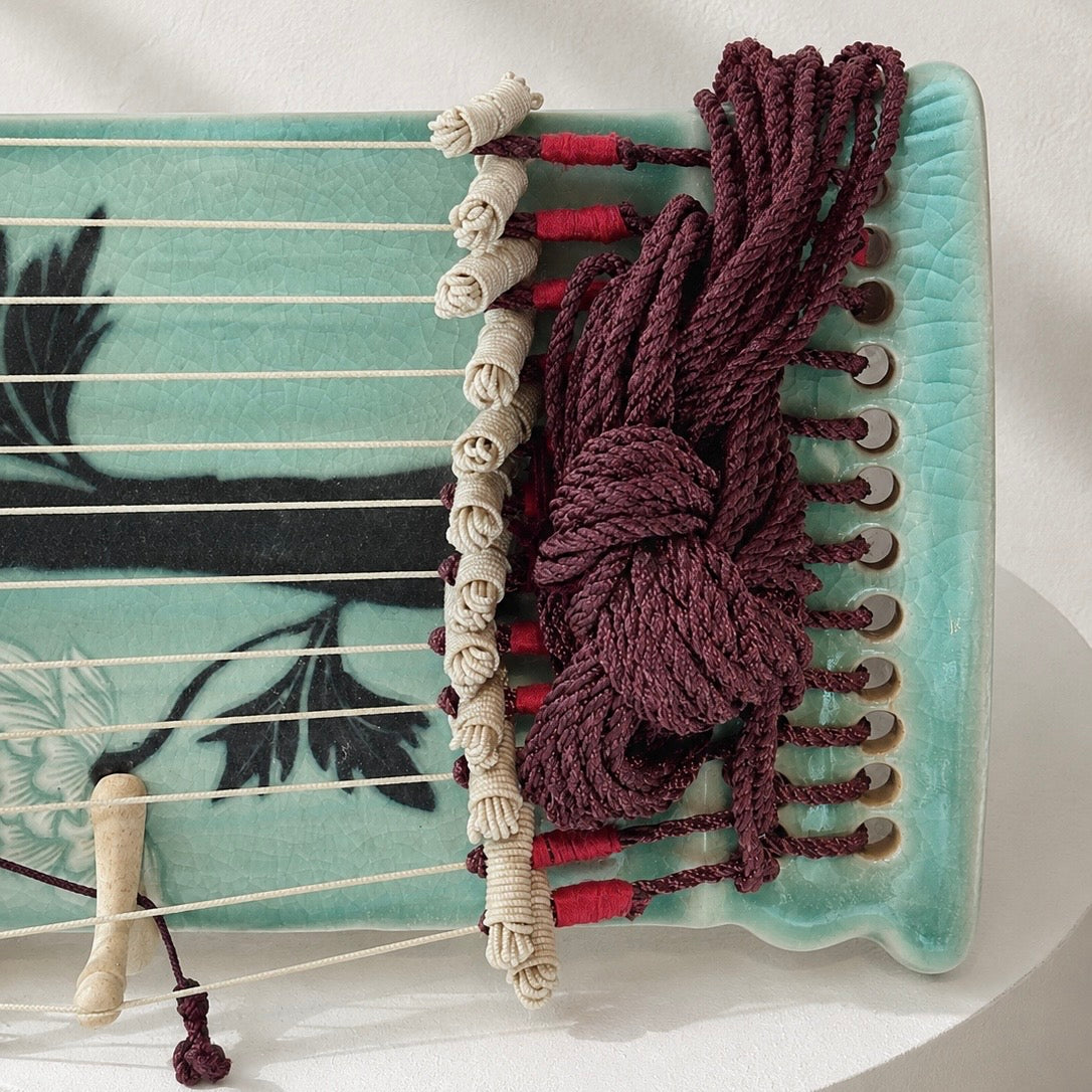 Celadon Gayageum: Inlaid Peony and Phoenix Motif