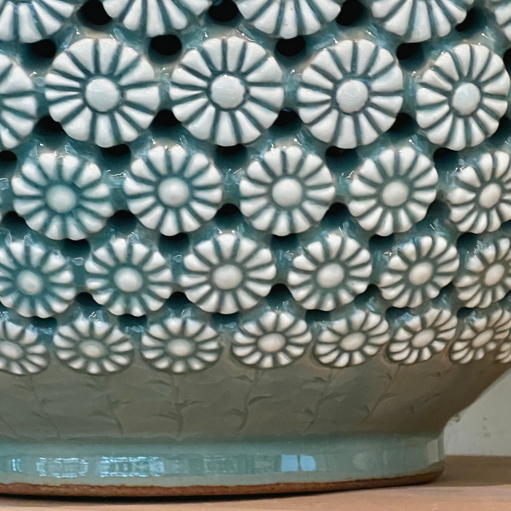 Celadon Double-Walled Openwork Gourd Vase: Chrysanthemum Motif
