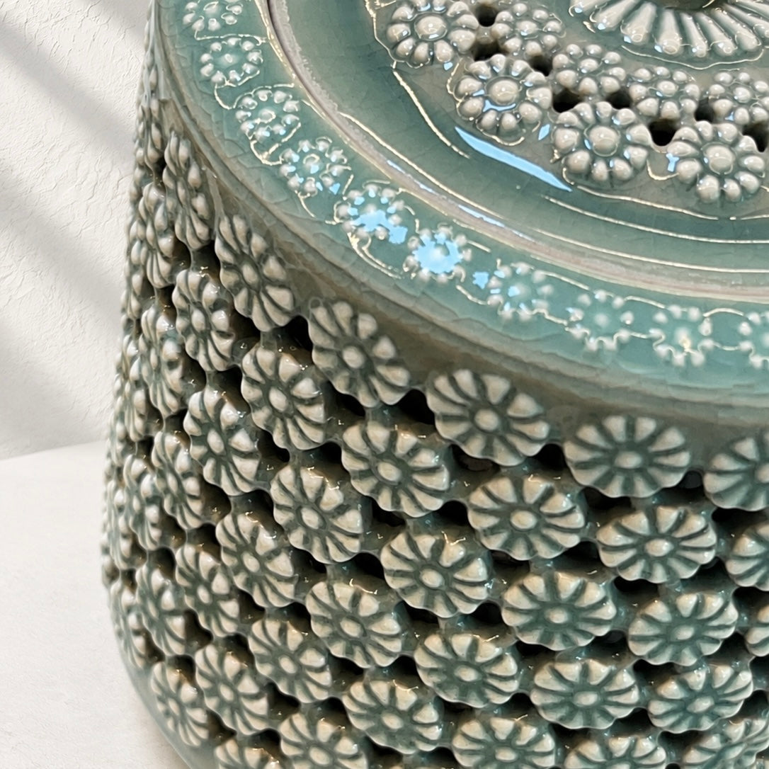 Celadon Double-Walled Openwork Lidded Jar: Chrysantimum Motif, 2024