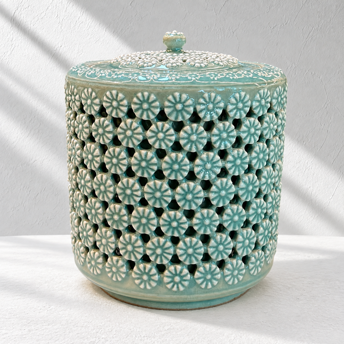 Celadon Double-Walled Openwork Lidded Jar: Chrysantimum Motif, 2024