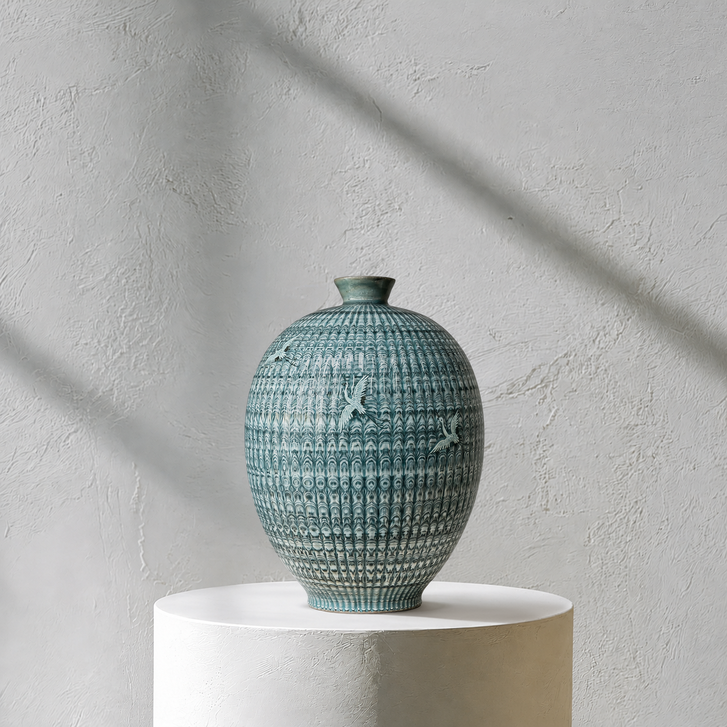 Celadon Long Vessel: Yeollimun Mixed-Clay Technique with Crane Motif, 2024