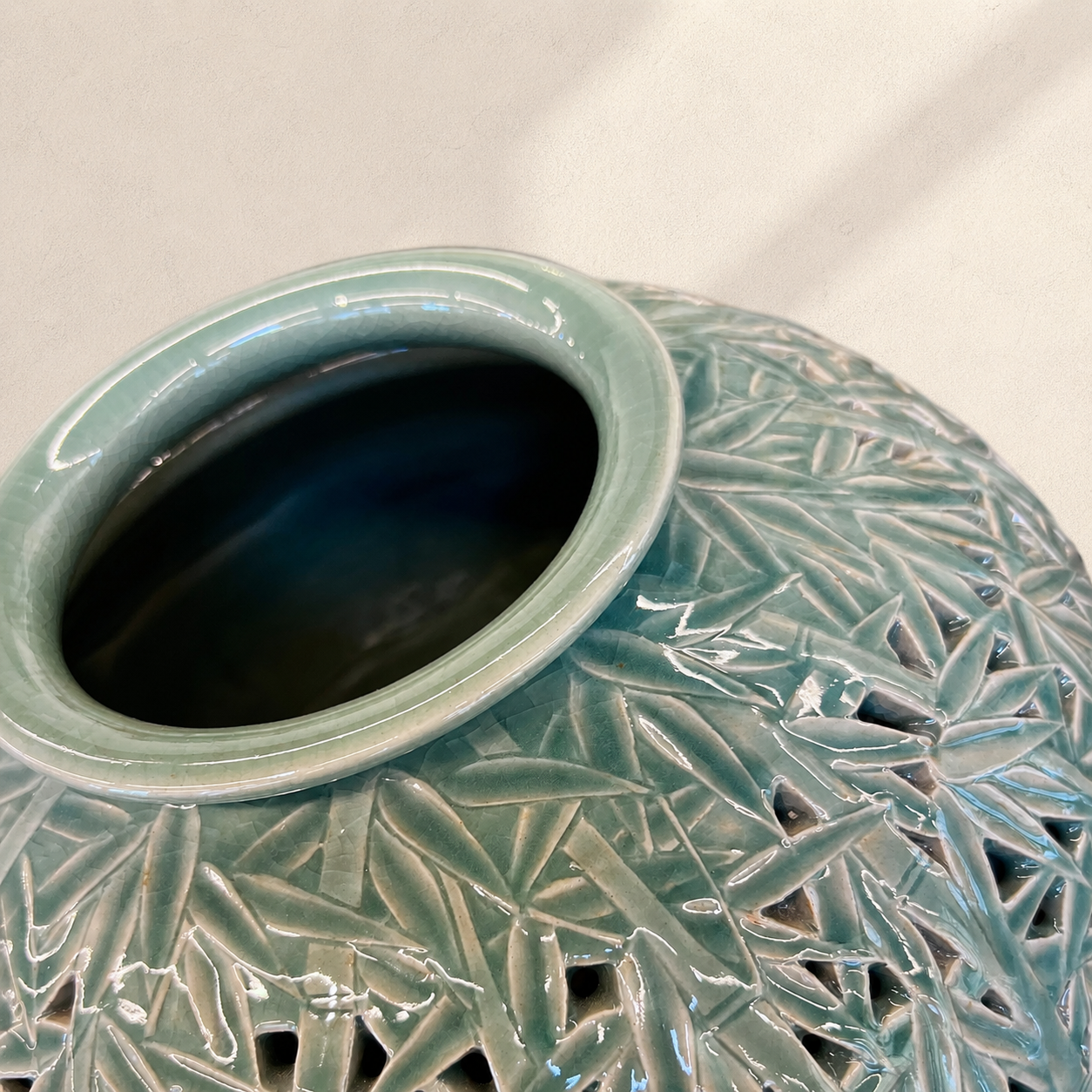Celadon Double-Walled Openwork Vessel: Bamboo Motif