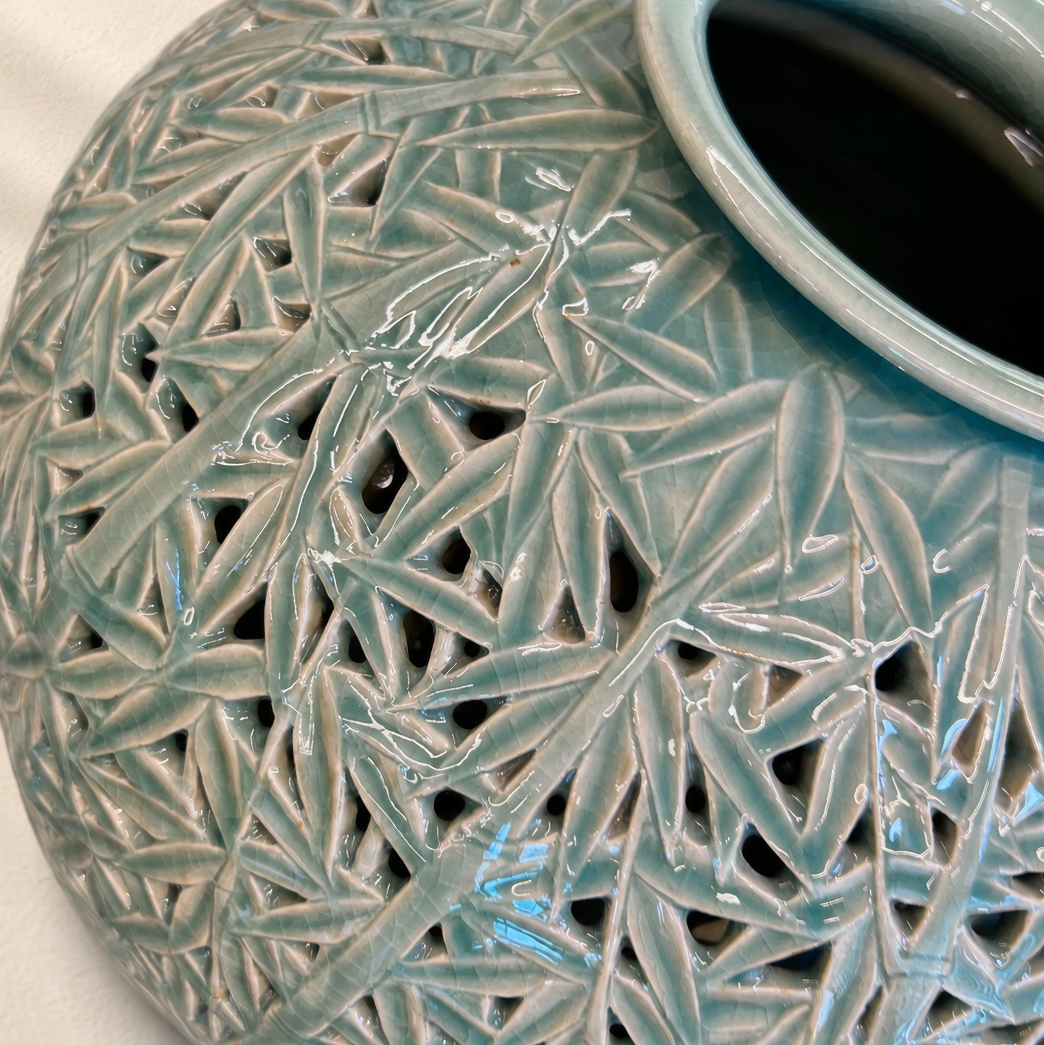 Celadon Double-Walled Openwork Vessel: Bamboo Motif