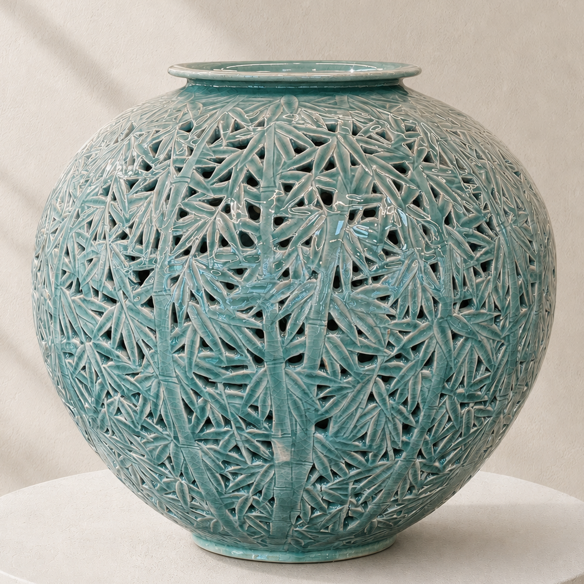 Celadon Double-Walled Openwork Vessel: Bamboo Motif