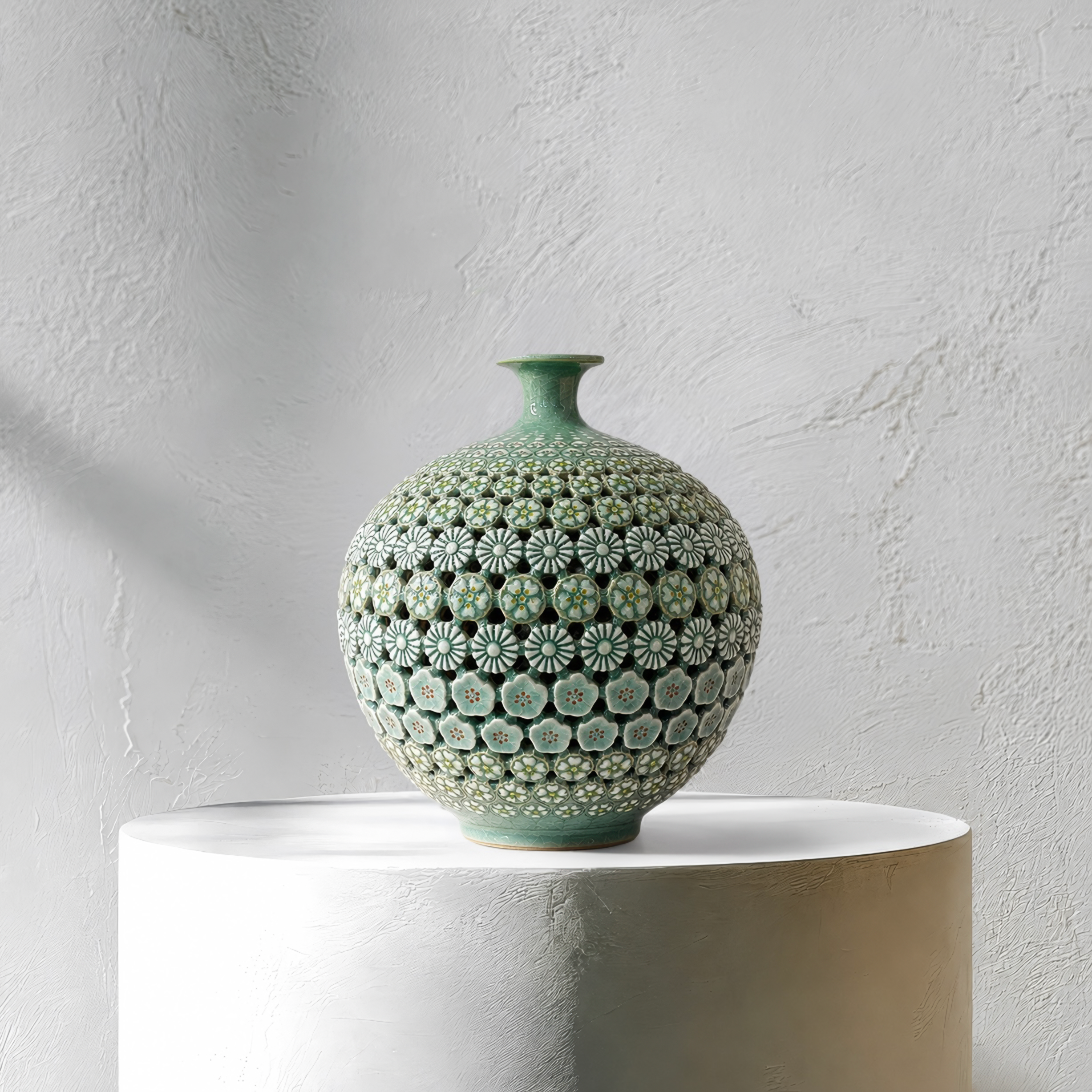 Celadon Triple-Walled Openwork Vase: Blossoming Motifs