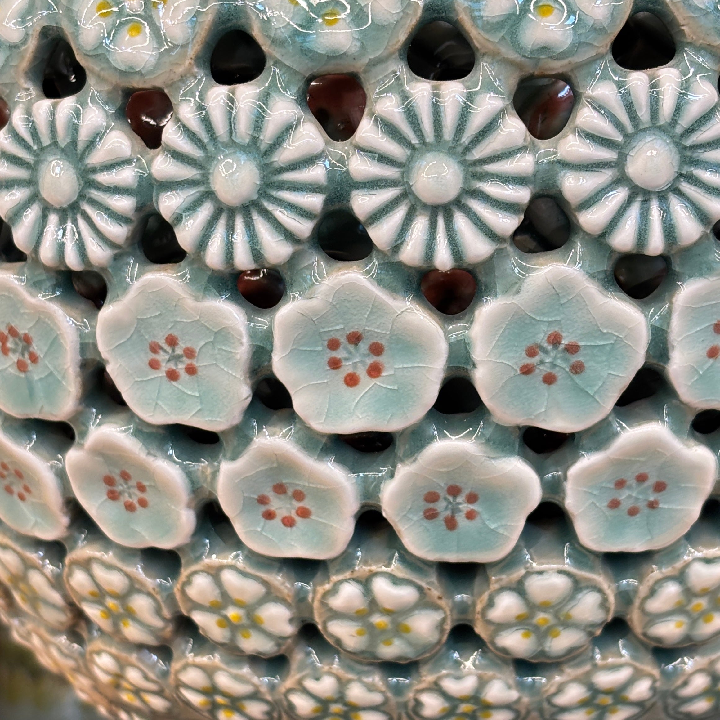 Celadon Triple-Walled Openwork Vase: Blossoming Motifs
