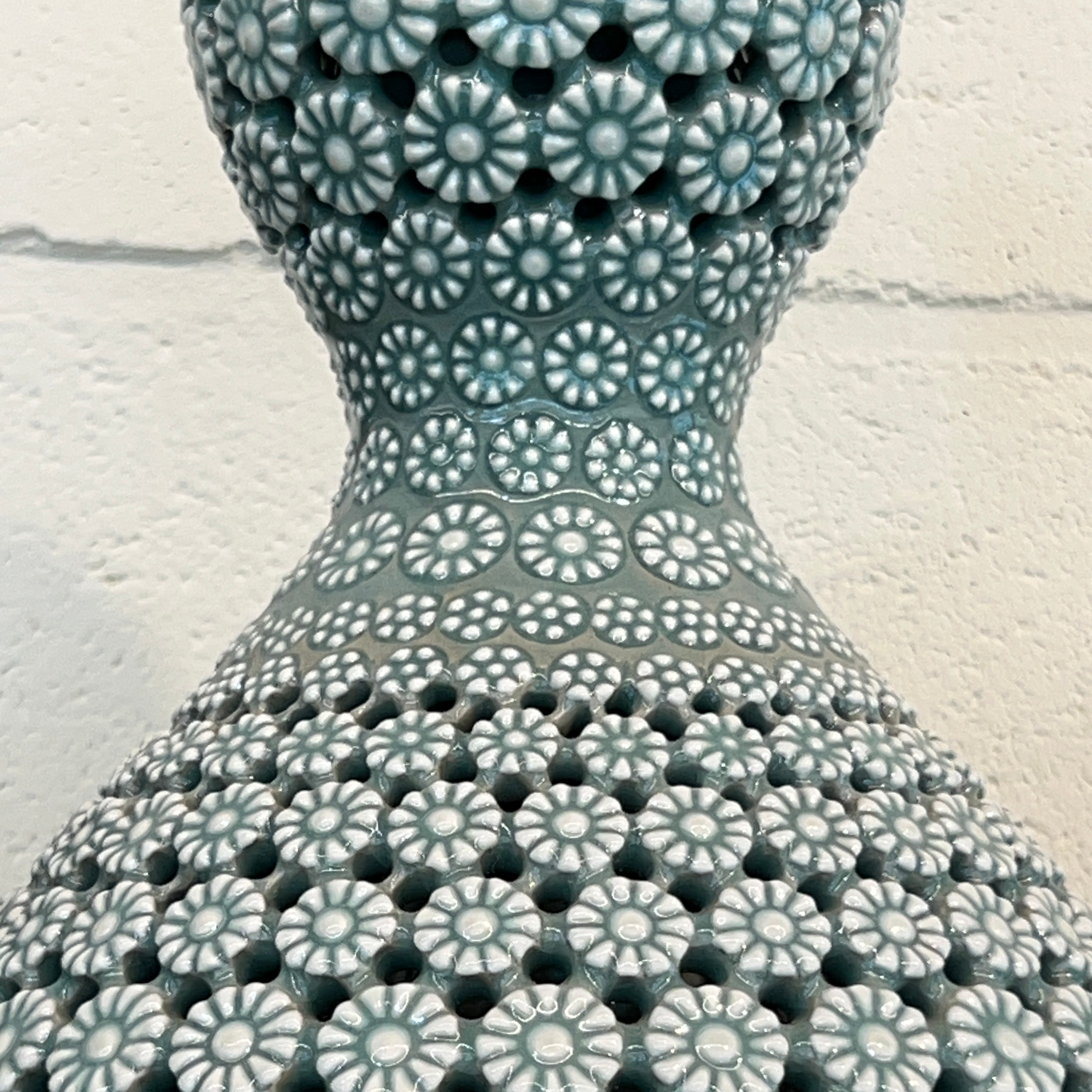 Celadon Double-Walled Openwork Gourd Vase: Chrysanthemum Motif