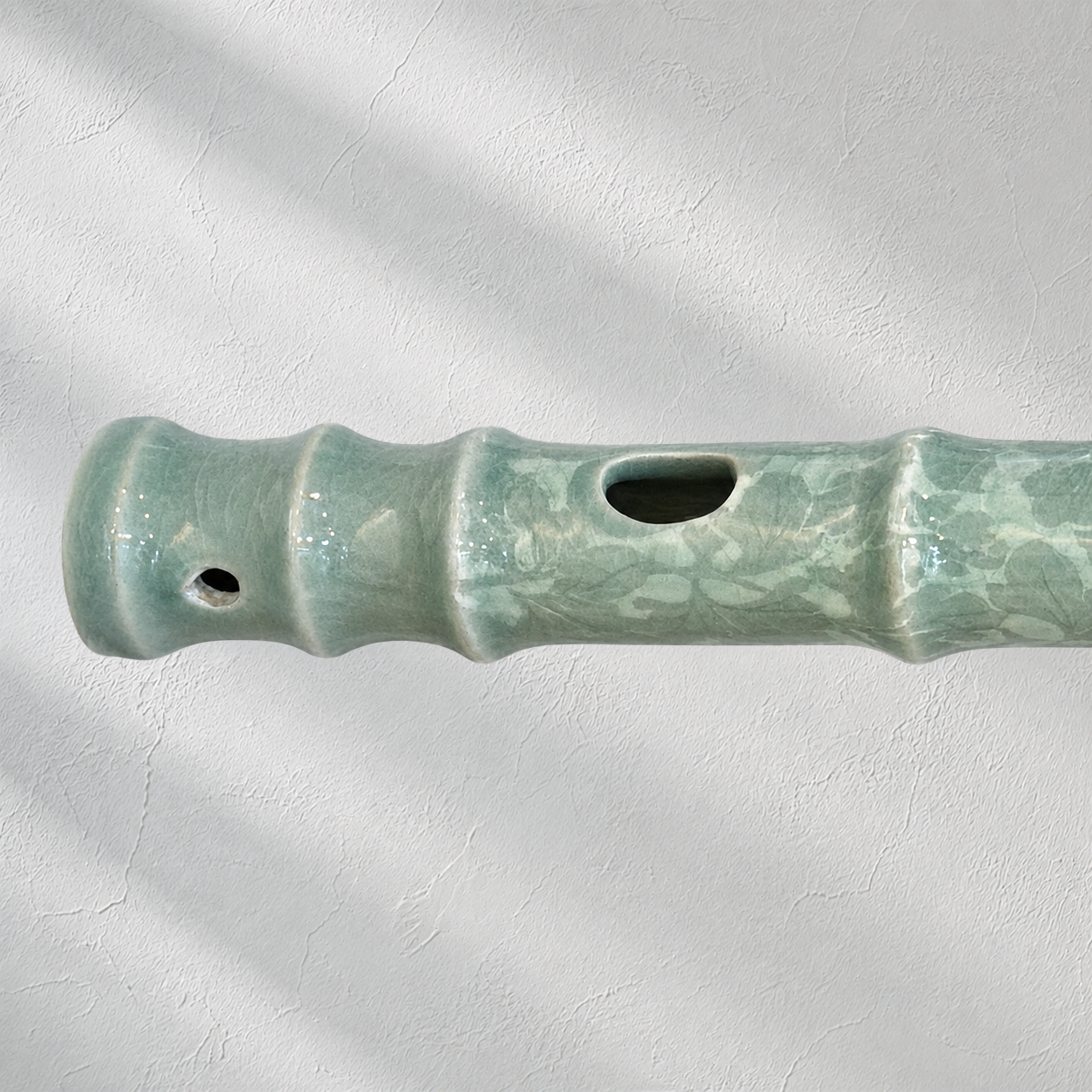 Celadon Daegeum: Peony Motif in Reverse Inlay