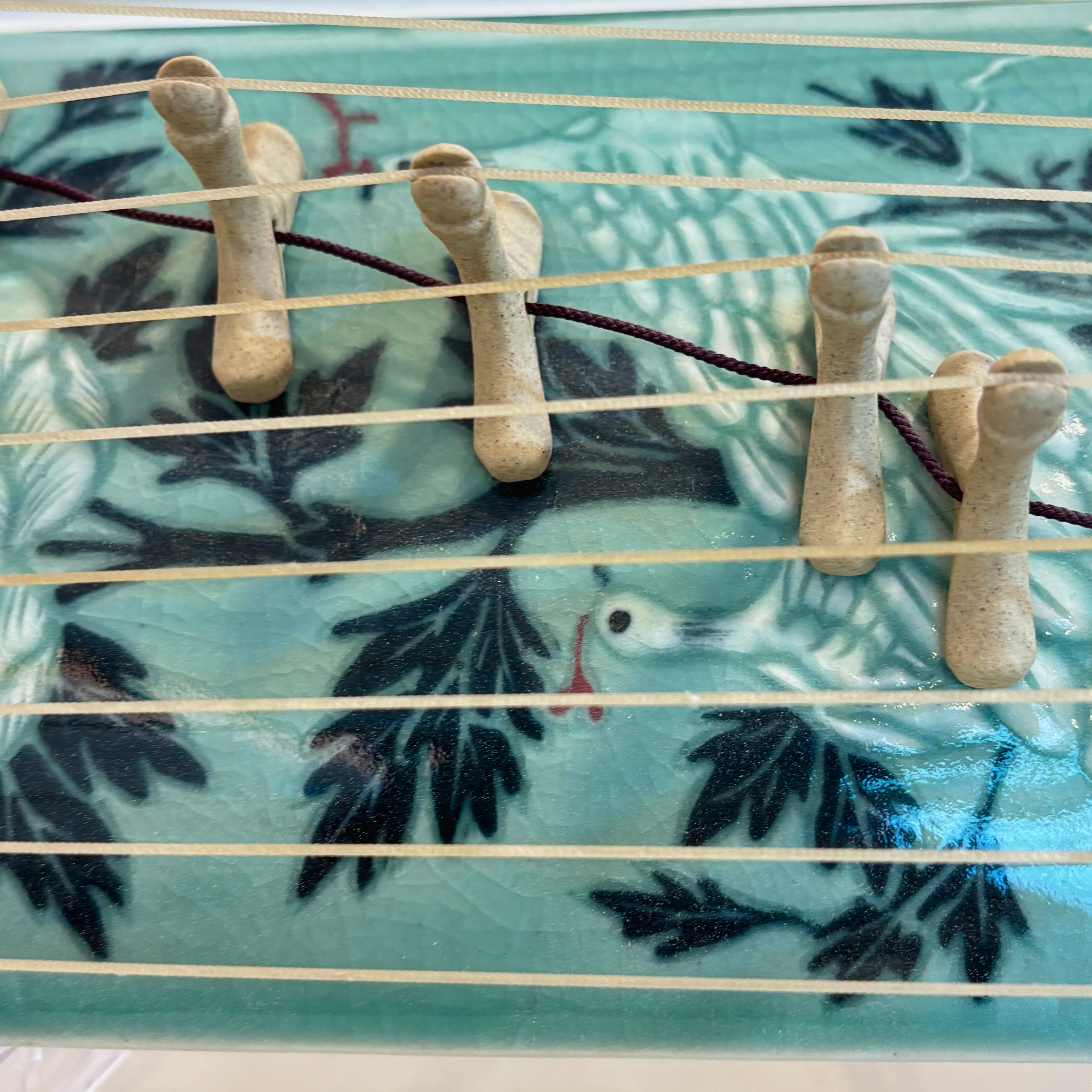 Celadon Sanjo Gayageum: Inlaid Peony and Phoenix Motif
