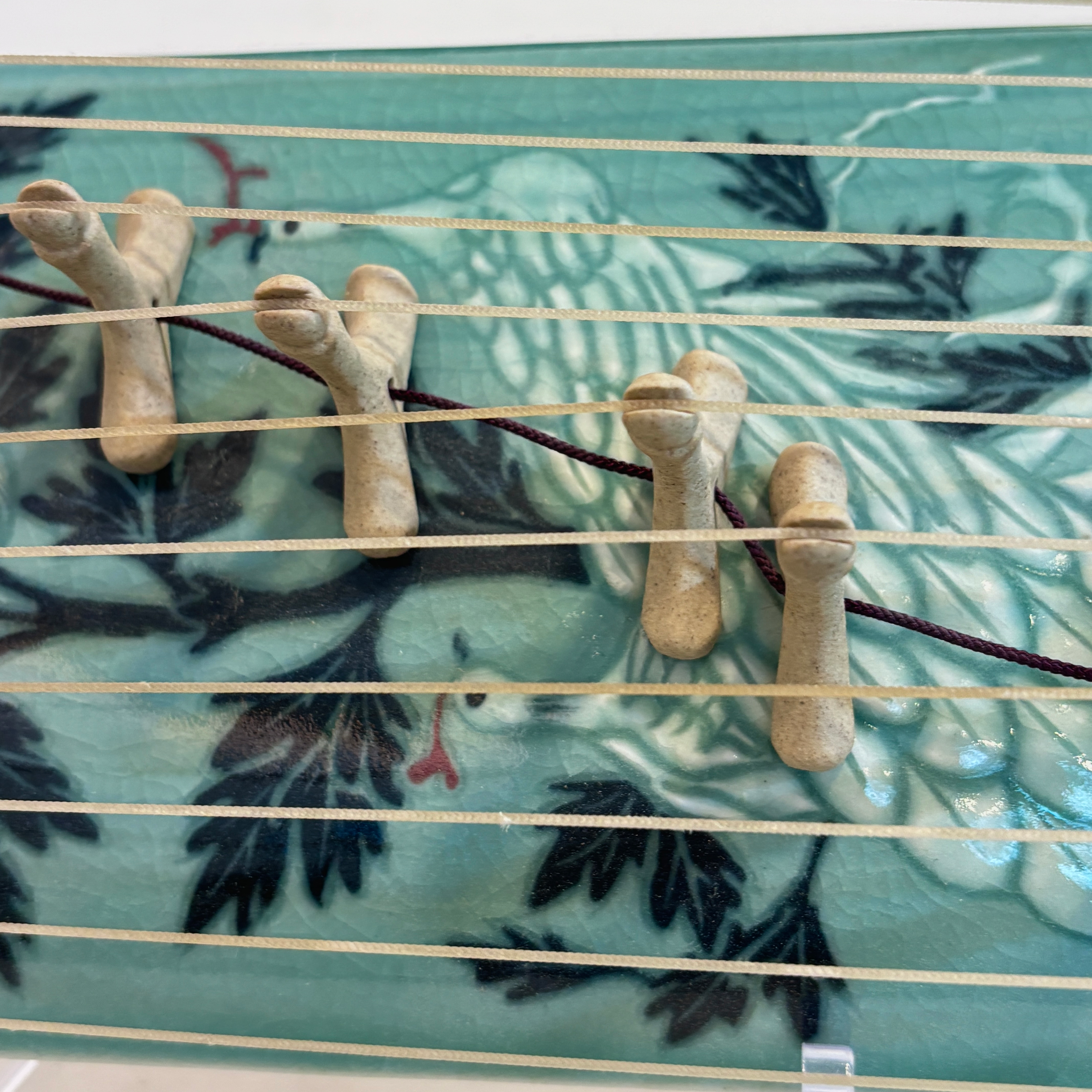Celadon Sanjo Gayageum: Inlaid Peony and Phoenix Motif