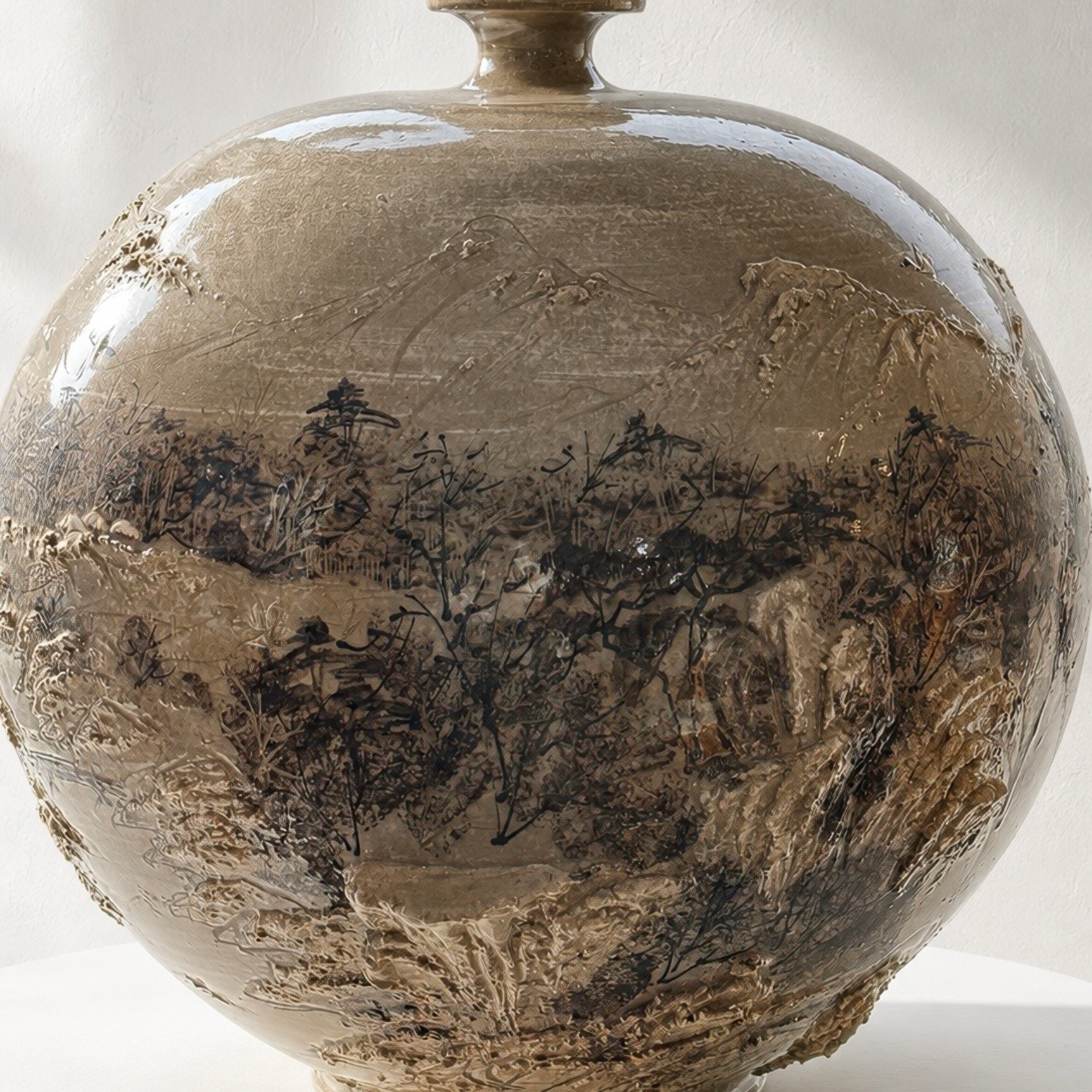 Buncheong Vessel (Ho): Thatched-House Landscape in Applied Relief, 2023