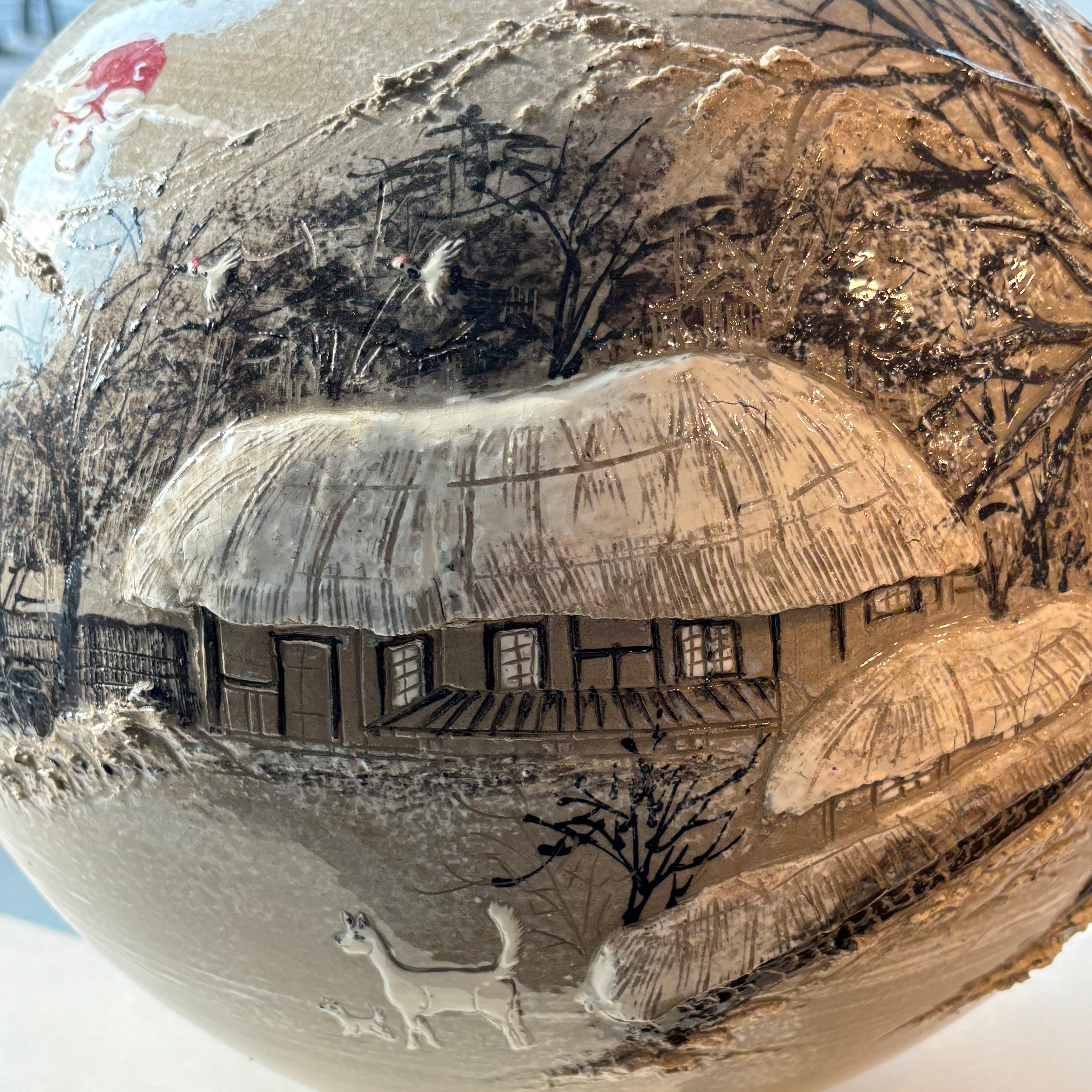 Buncheong Vessel (Ho): Thatched-House Landscape in Applied Relief, 2023