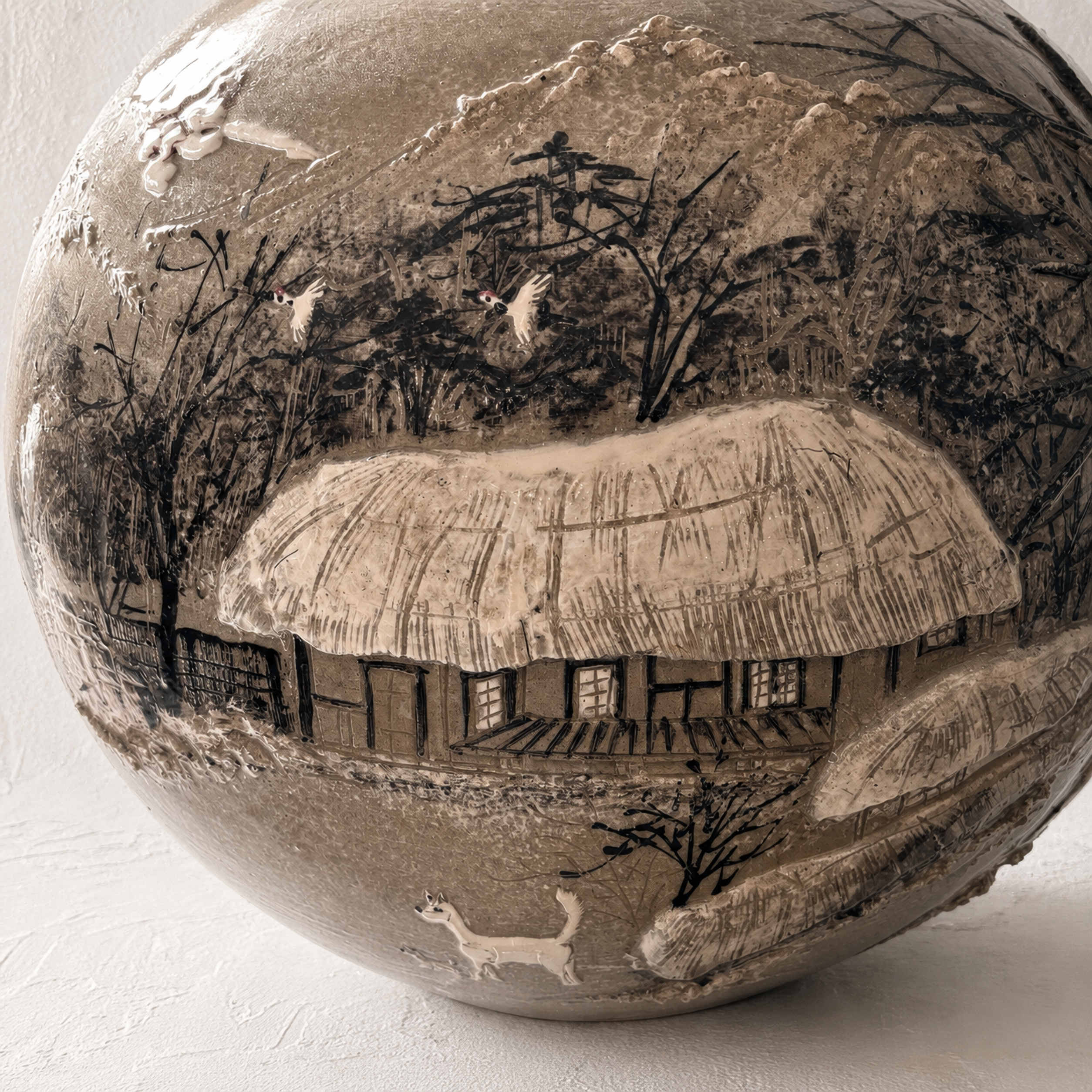Buncheong Vessel (Ho): Thatched-House Landscape in Applied Relief, 2023