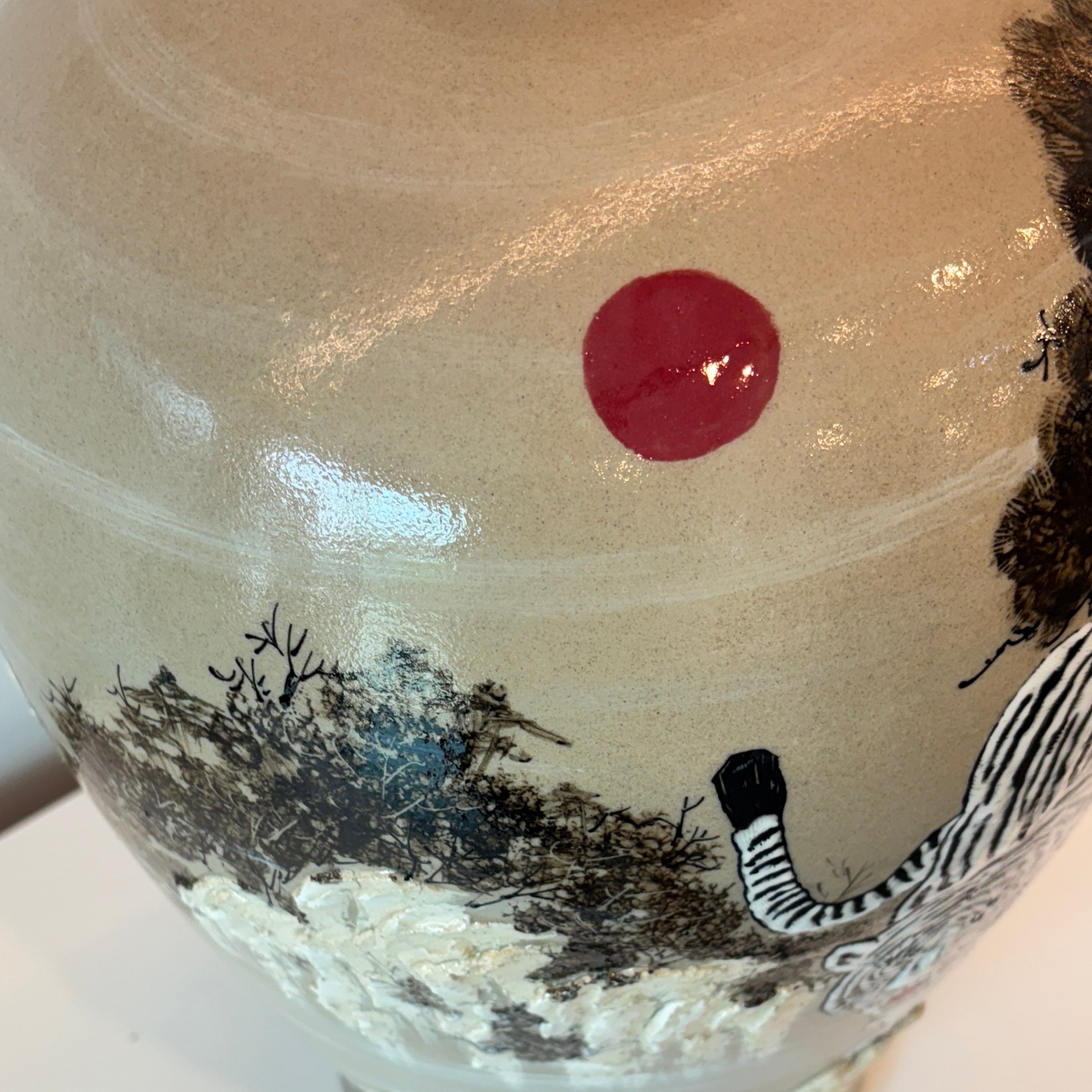 Buncheong Vessel: Tiger and Landscape Motif in Applied Relief, 2025
