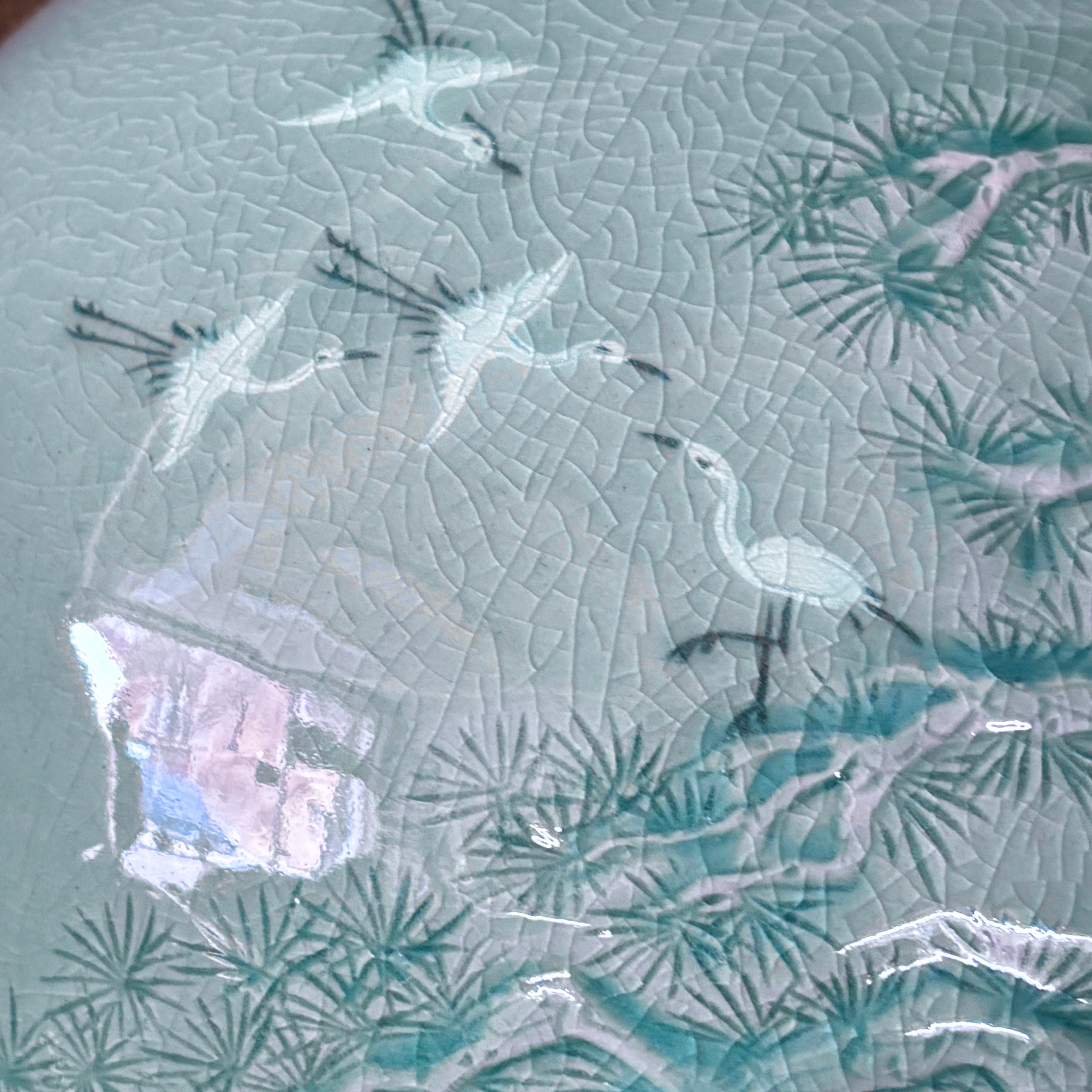 Celadon Jar (Ho): Pine in Relief and Inlaid Crane Motif