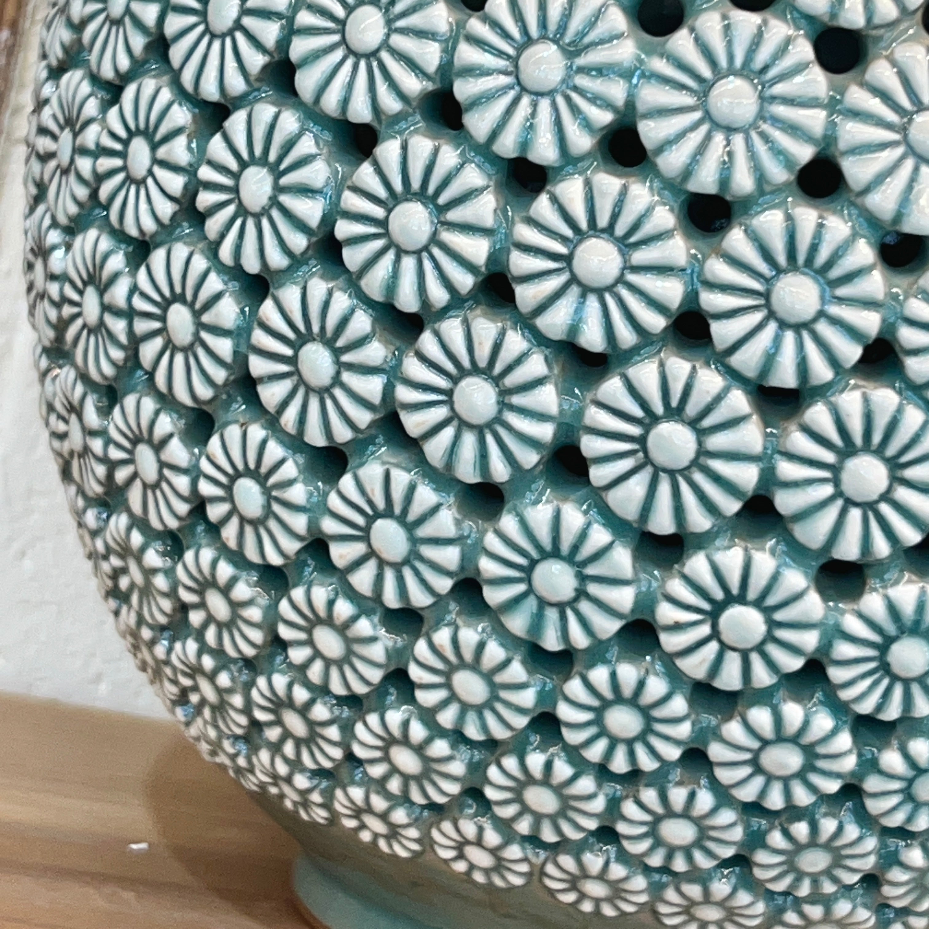 Celadon Double-Walled Openwork Gourd Vase: Chrysanthemum Motif