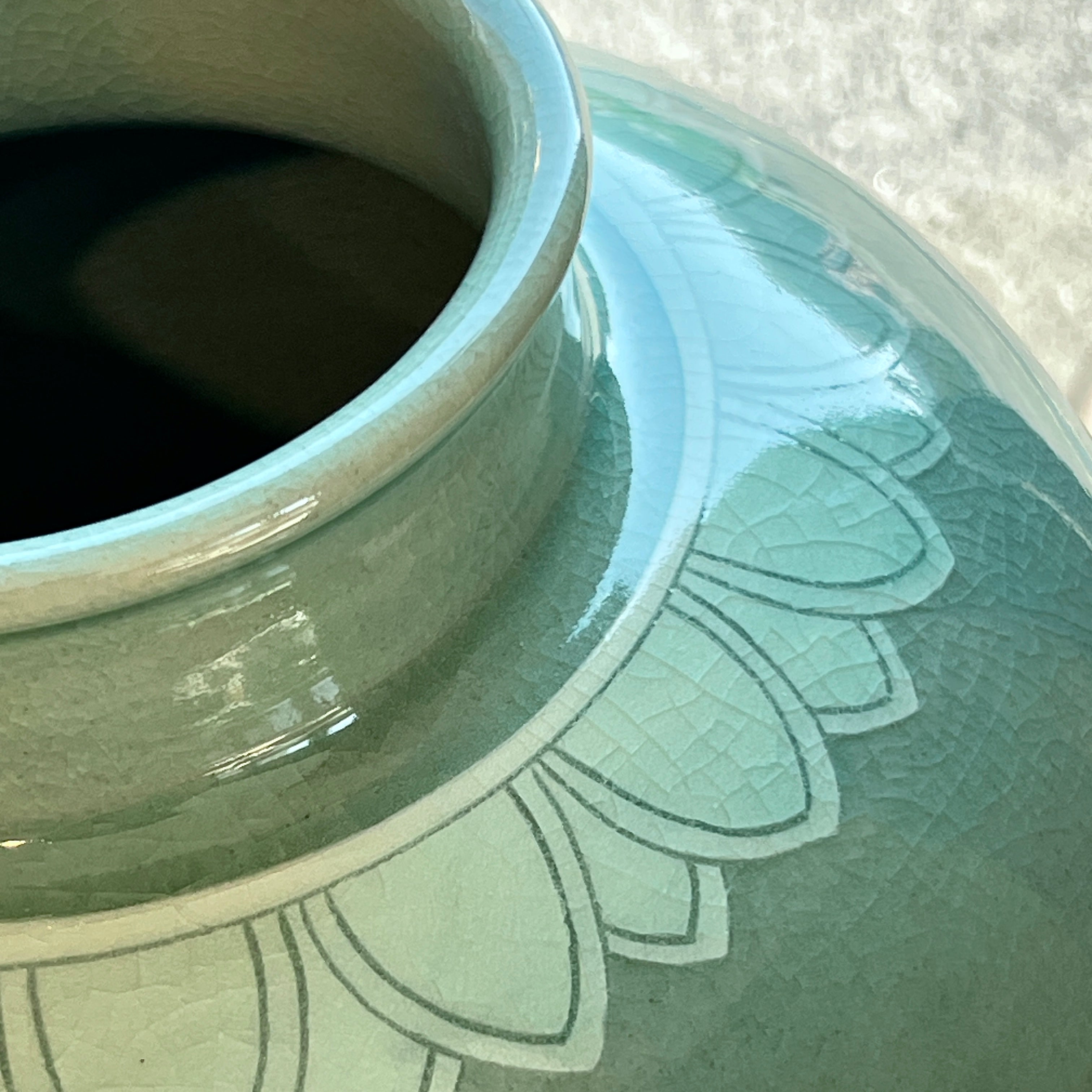 Celadon Vase: Relief-Applied Pensive Bodhisattva Motif