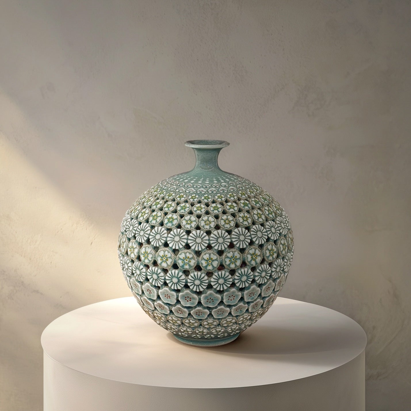 Celadon Vase with Triple-Wall Openwork and Blossoming Motifs