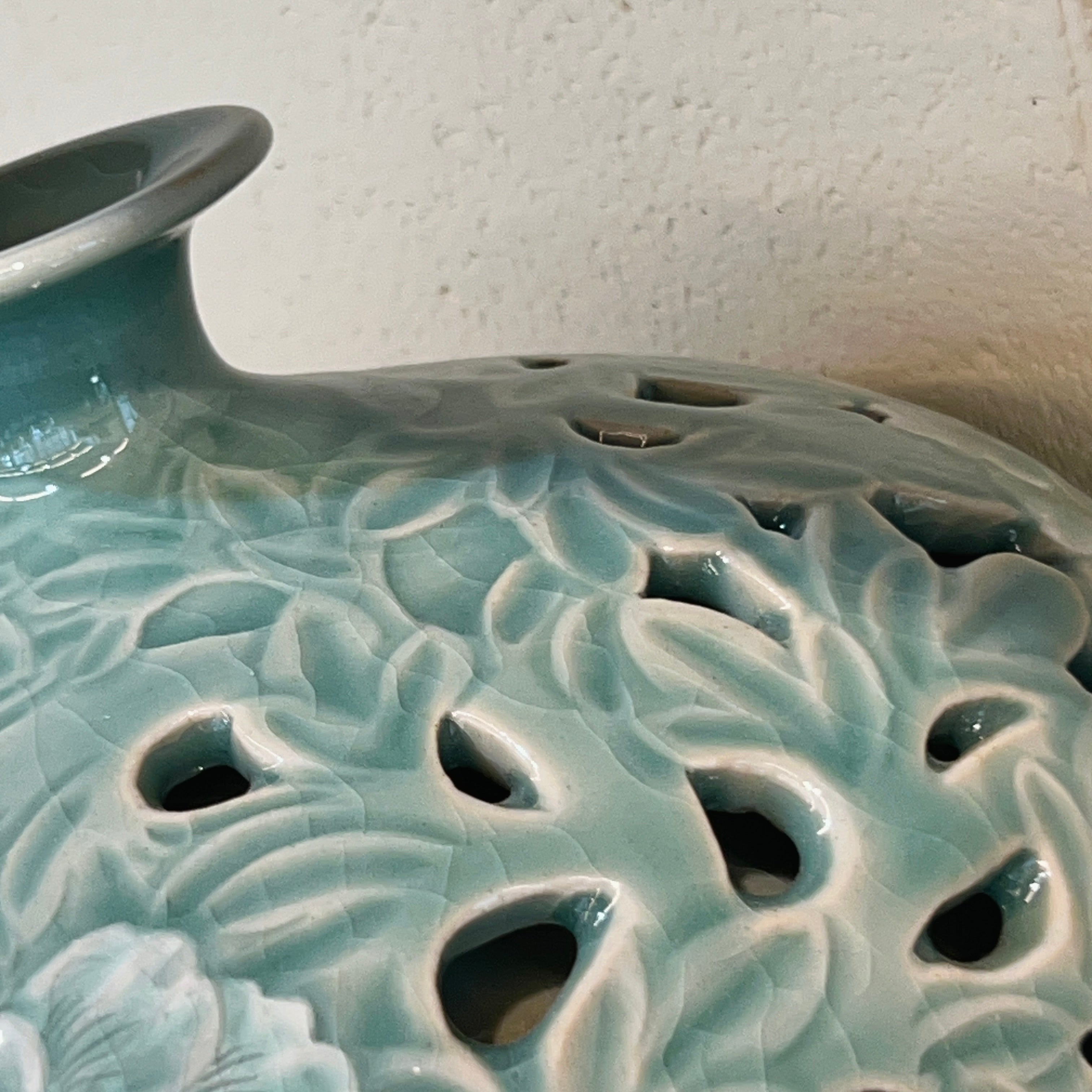 Celadon Vase: Double-Wall Openwork Design with Peony Motif
