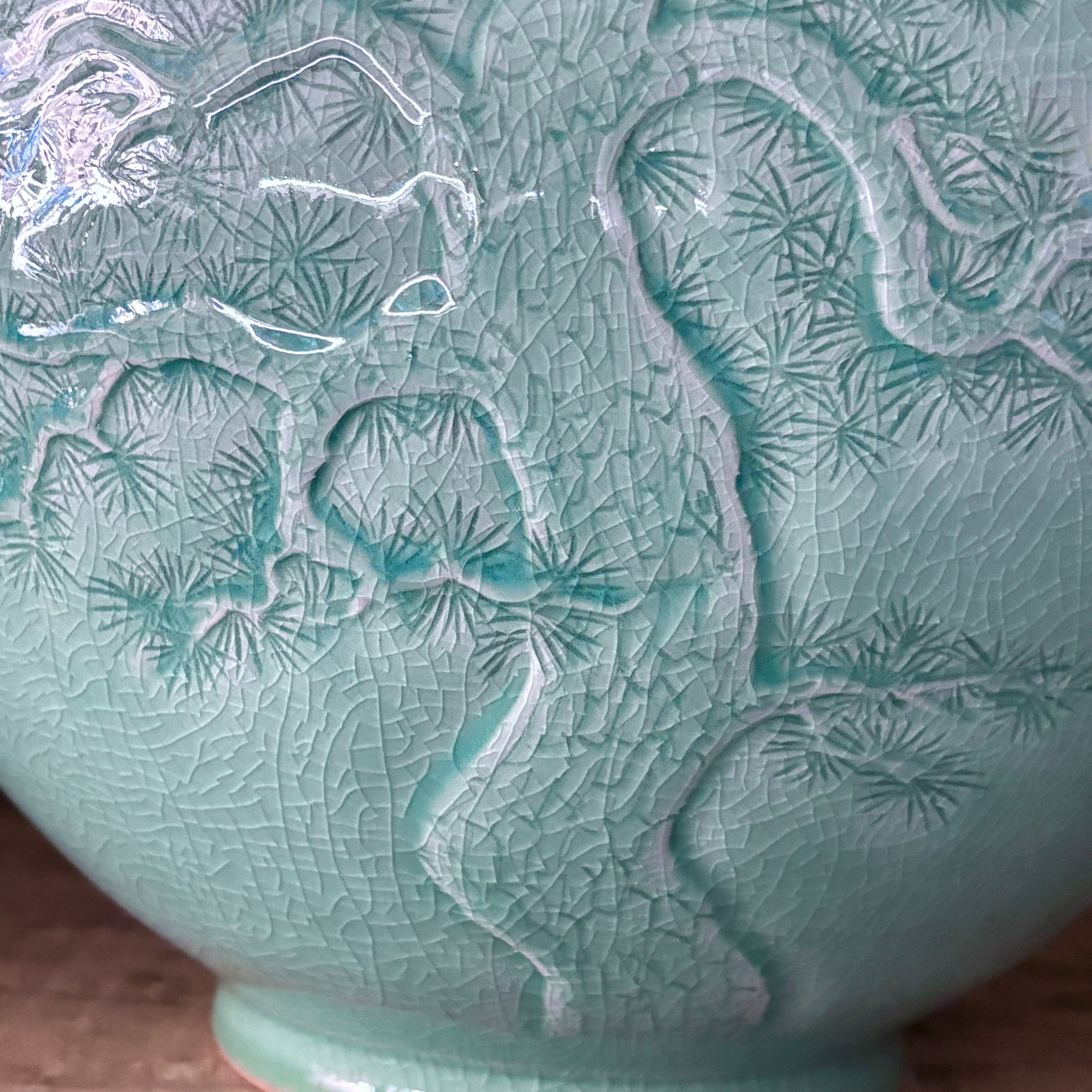 Celadon Jar (Ho): Pine in Relief and Inlaid Crane Motif