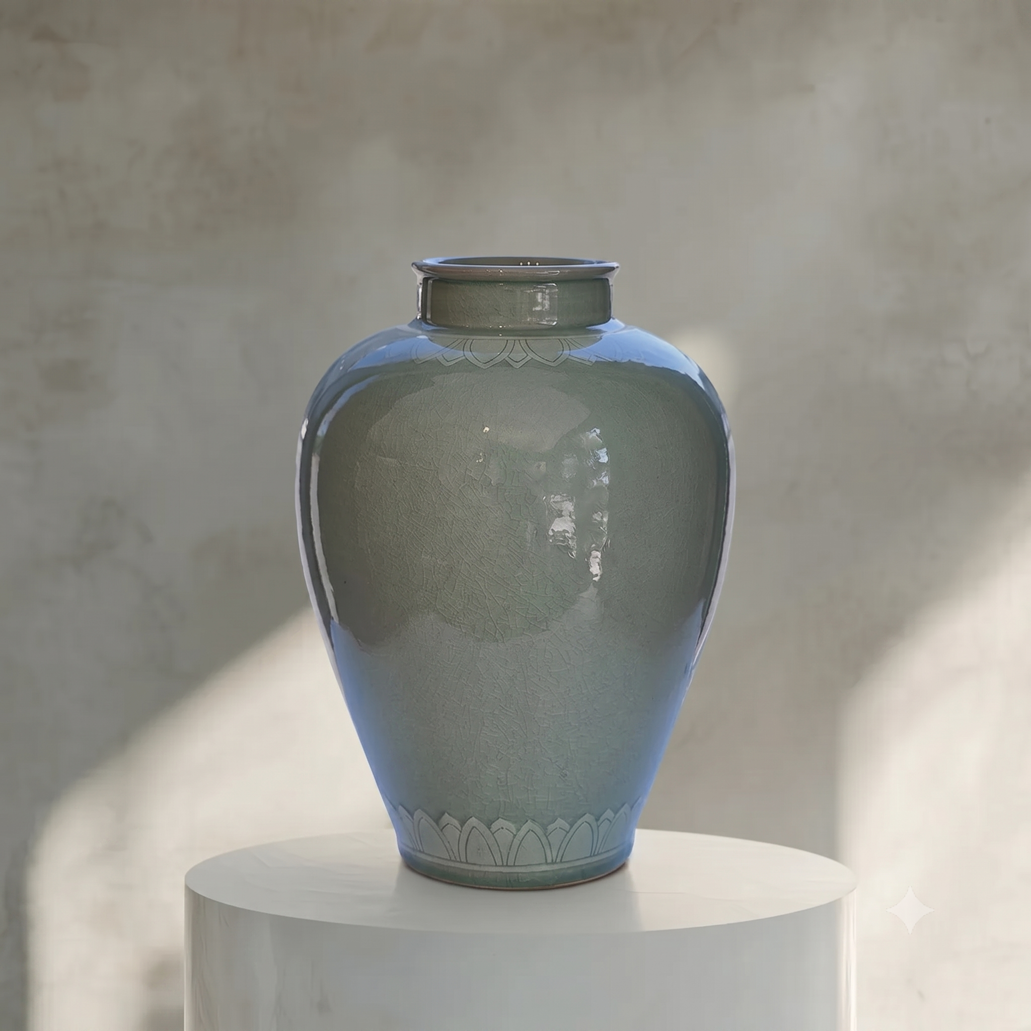 Celadon Vase: Relief-Applied Pensive Bodhisattva Motif