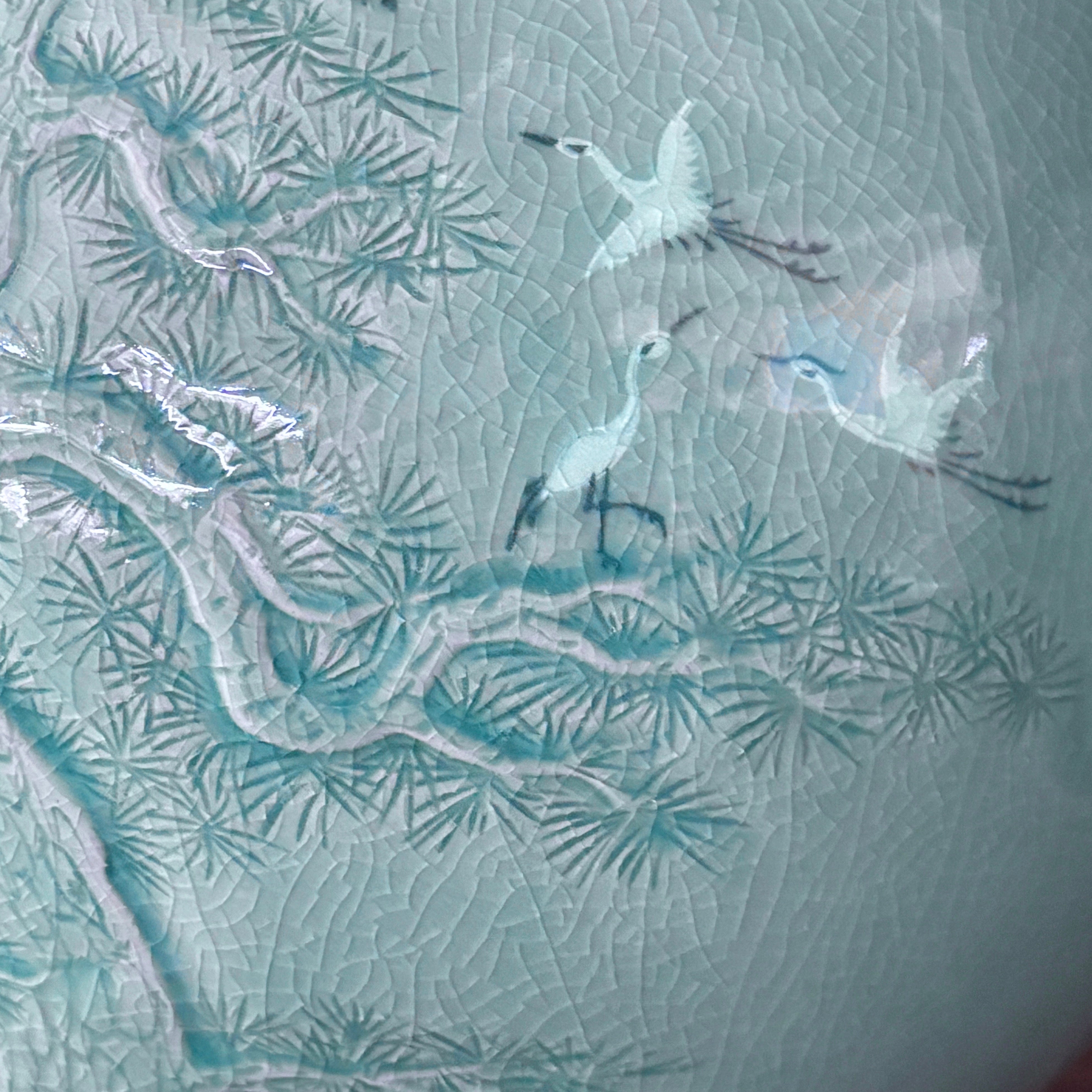 Celadon Jar (Ho): Pine in Relief and Inlaid Crane Motif