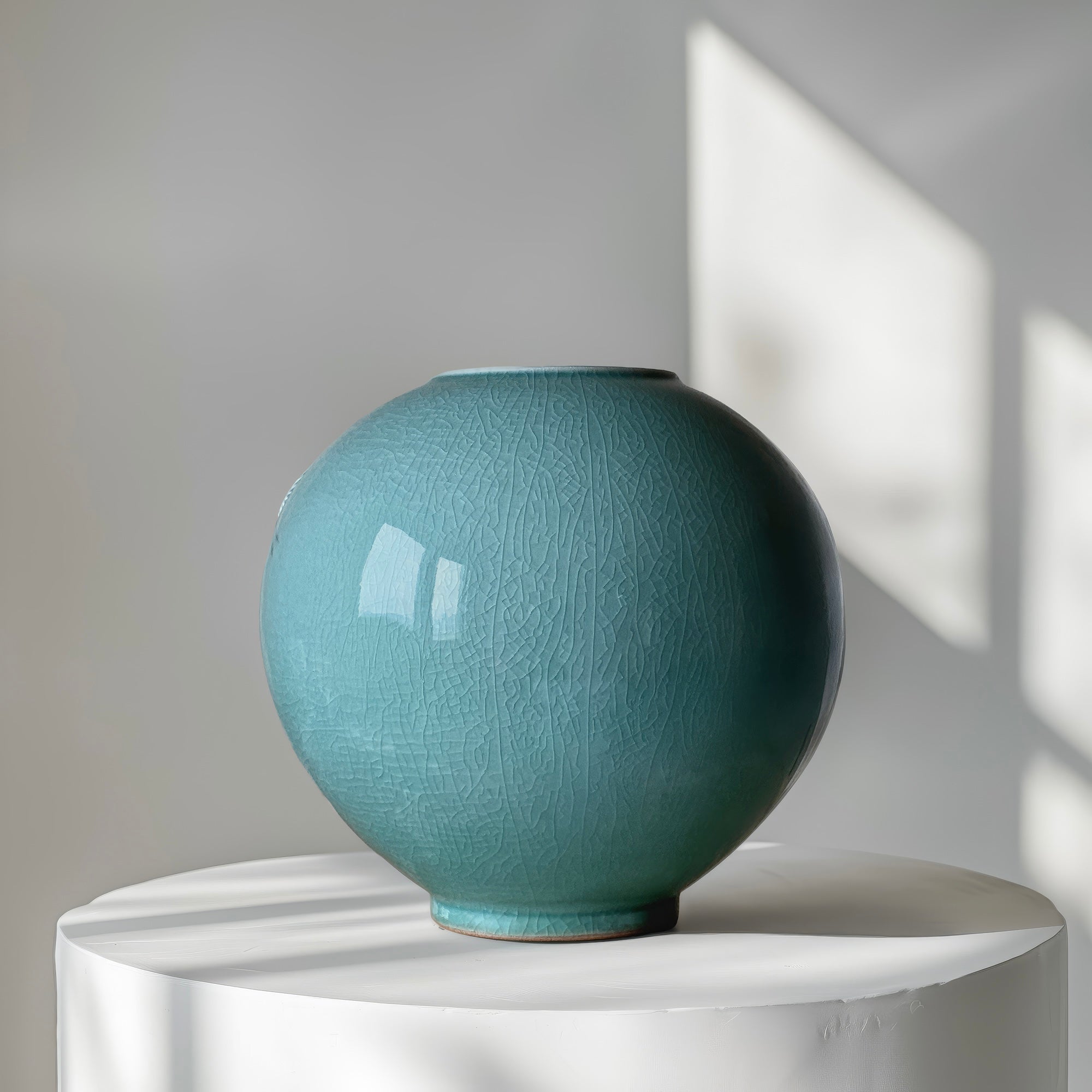 Celadon Vase: Couple of Cranes in Relief Carving