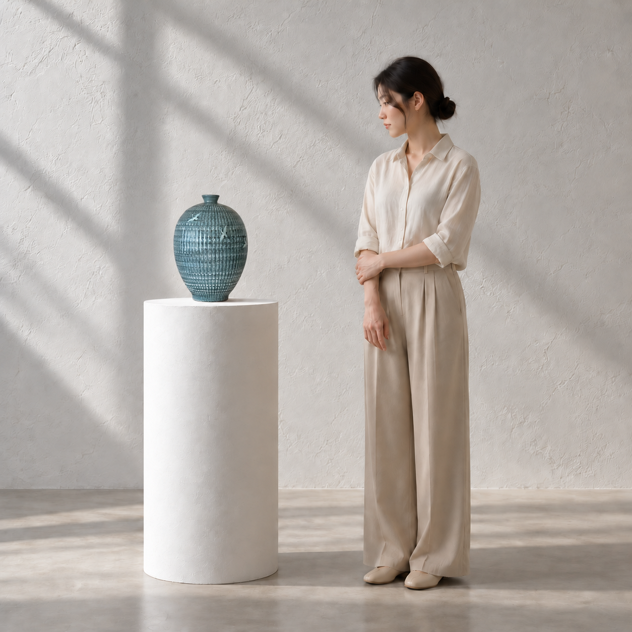 Celadon Long Vessel: Yeollimun Mixed-Clay Technique with Crane Motif, 2024