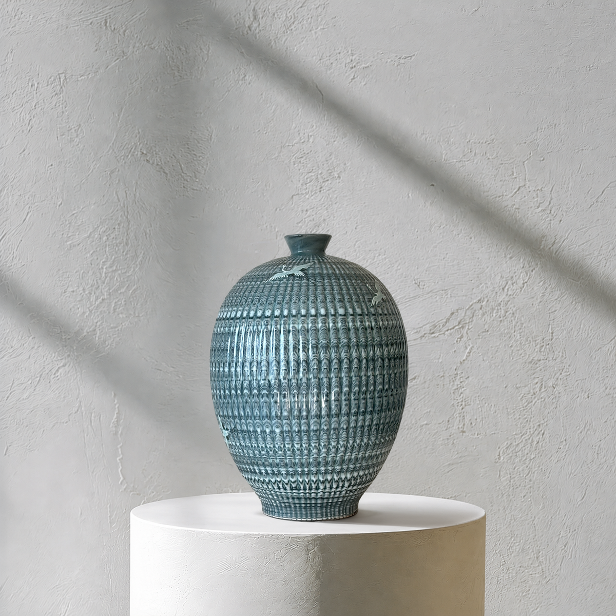 Celadon Long Vessel: Yeollimun Mixed-Clay Technique with Crane Motif, 2024