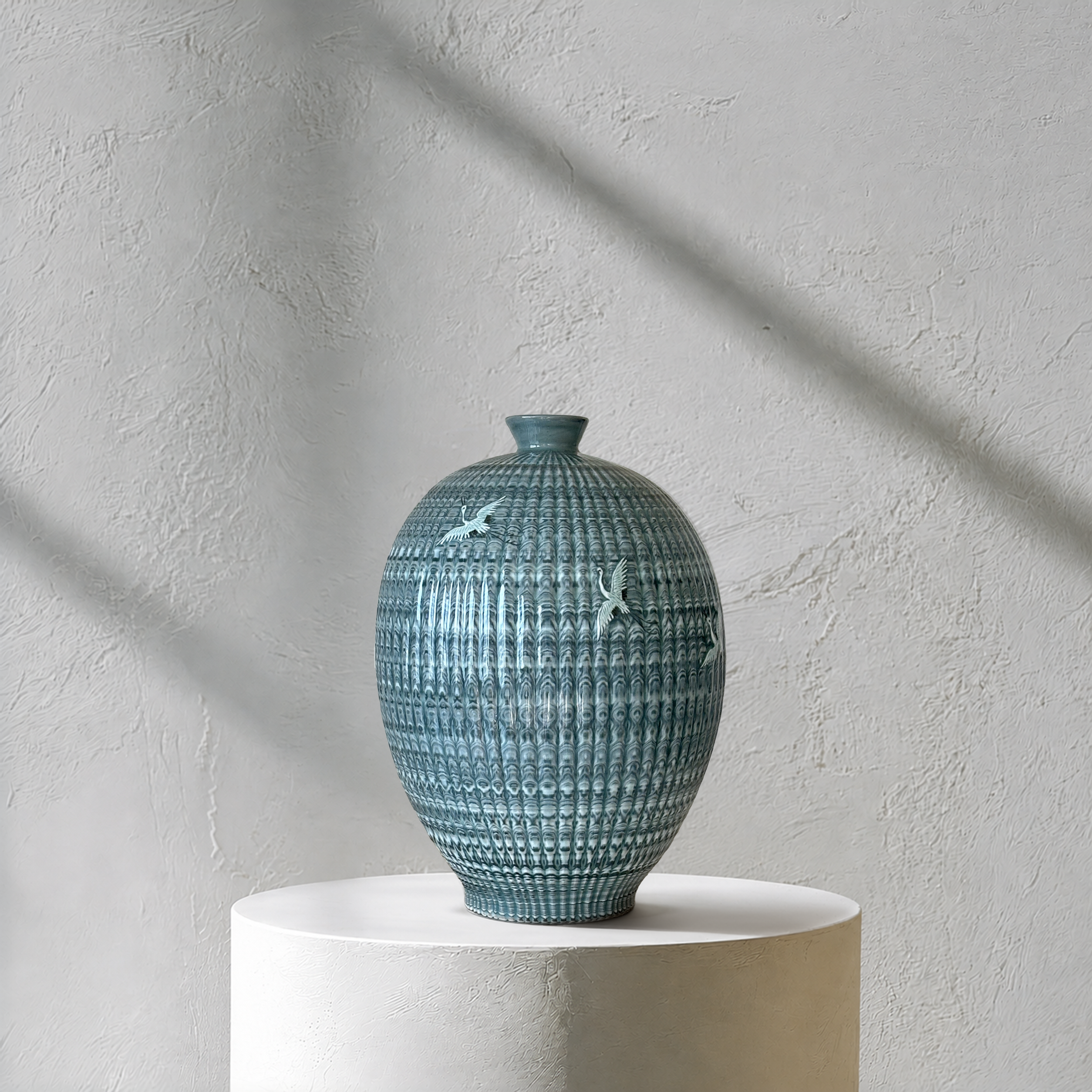Celadon Long Vessel: Yeollimun Mixed-Clay Technique with Crane Motif, 2024