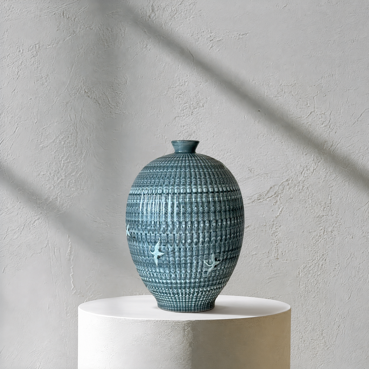 Celadon Long Vessel: Yeollimun Mixed-Clay Technique with Crane Motif, 2024