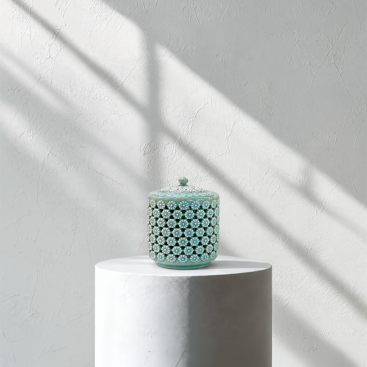 Celadon Double-Walled Openwork Lidded Jar: Chrysantimum Motif, 2024