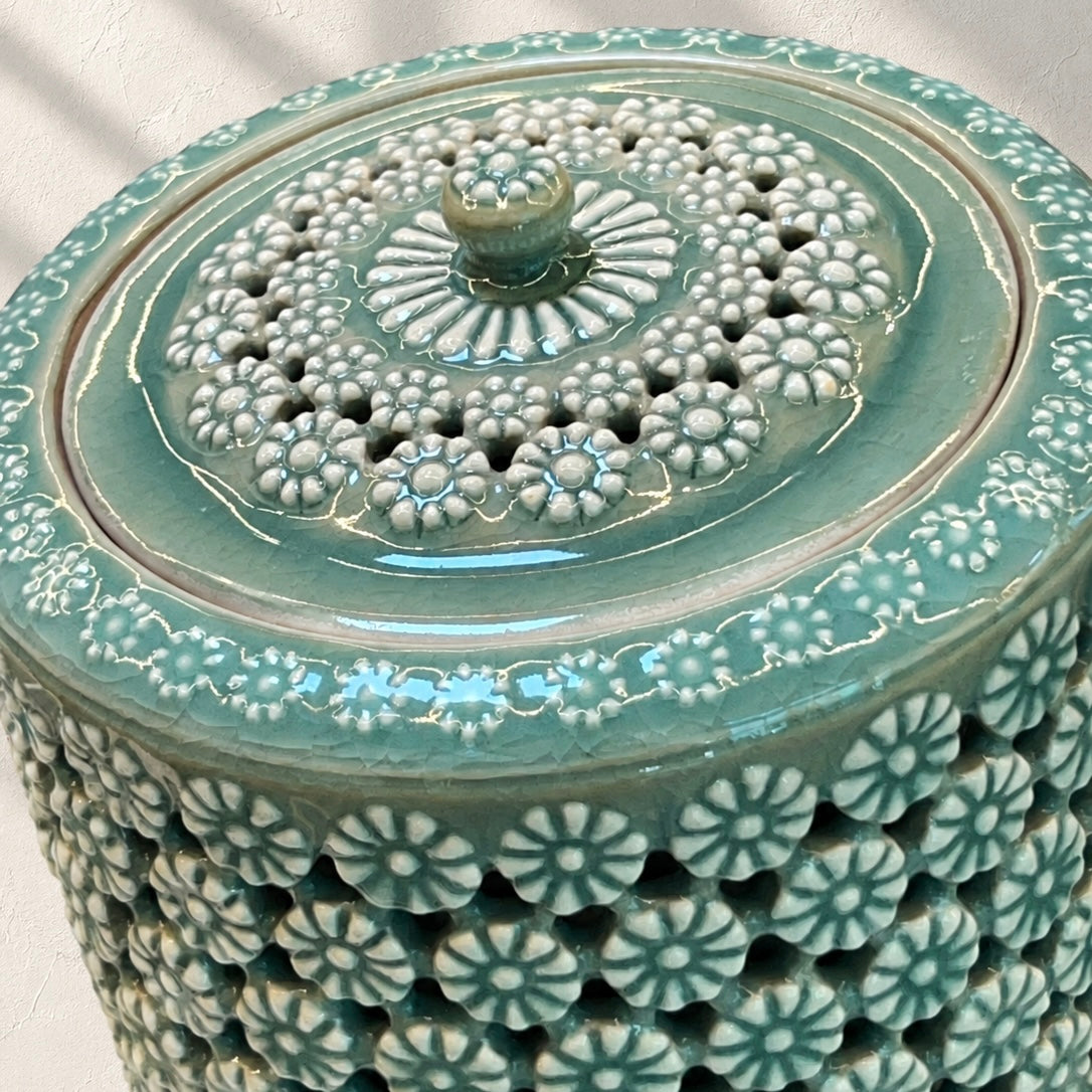 Celadon Double-Walled Openwork Lidded Jar: Chrysantimum Motif, 2024