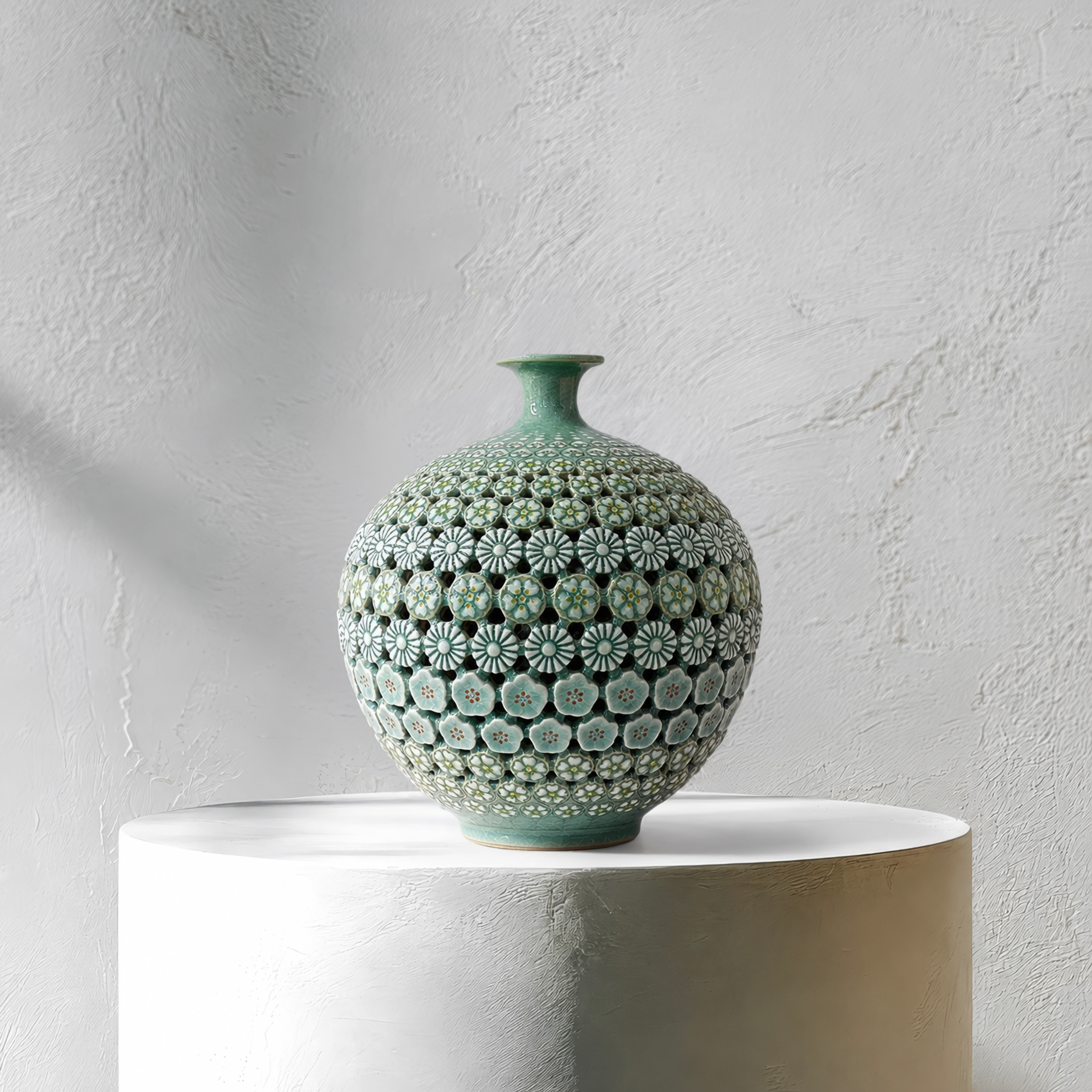 Celadon Triple-Walled Openwork Vase: Blossoming Motifs