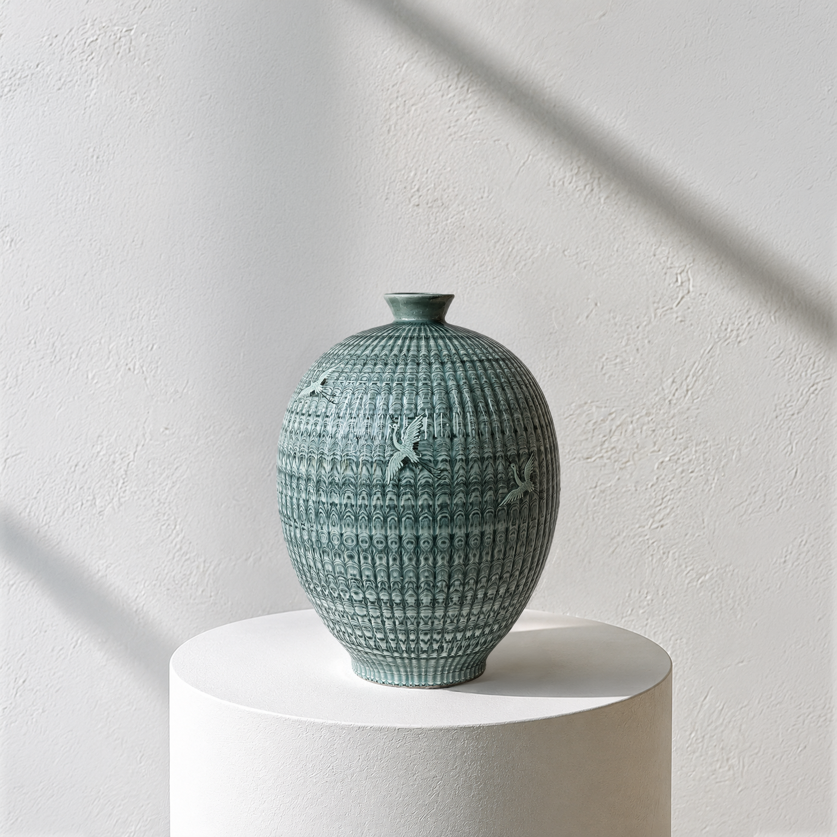 Celadon Long Vessel: Yeollimun Mixed-Clay Technique with Crane Motif, 2024