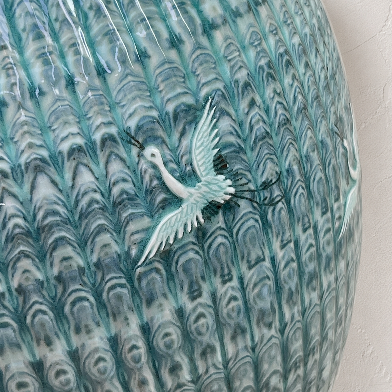 Celadon Long Vessel: Yeollimun Mixed-Clay Technique with Crane Motif, 2024