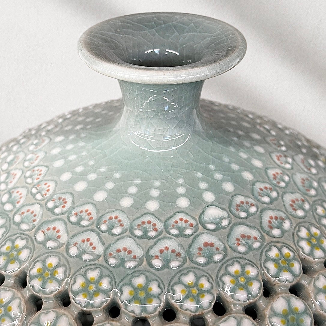 Celadon Triple-Walled Openwork Vase: Blossoming Motifs