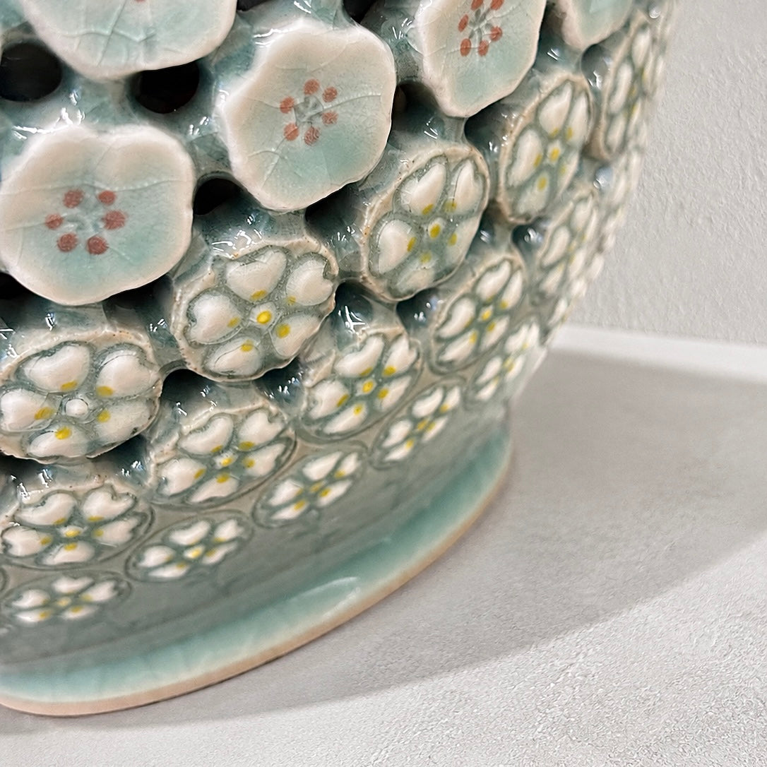 Celadon Triple-Walled Openwork Vase: Blossoming Motifs