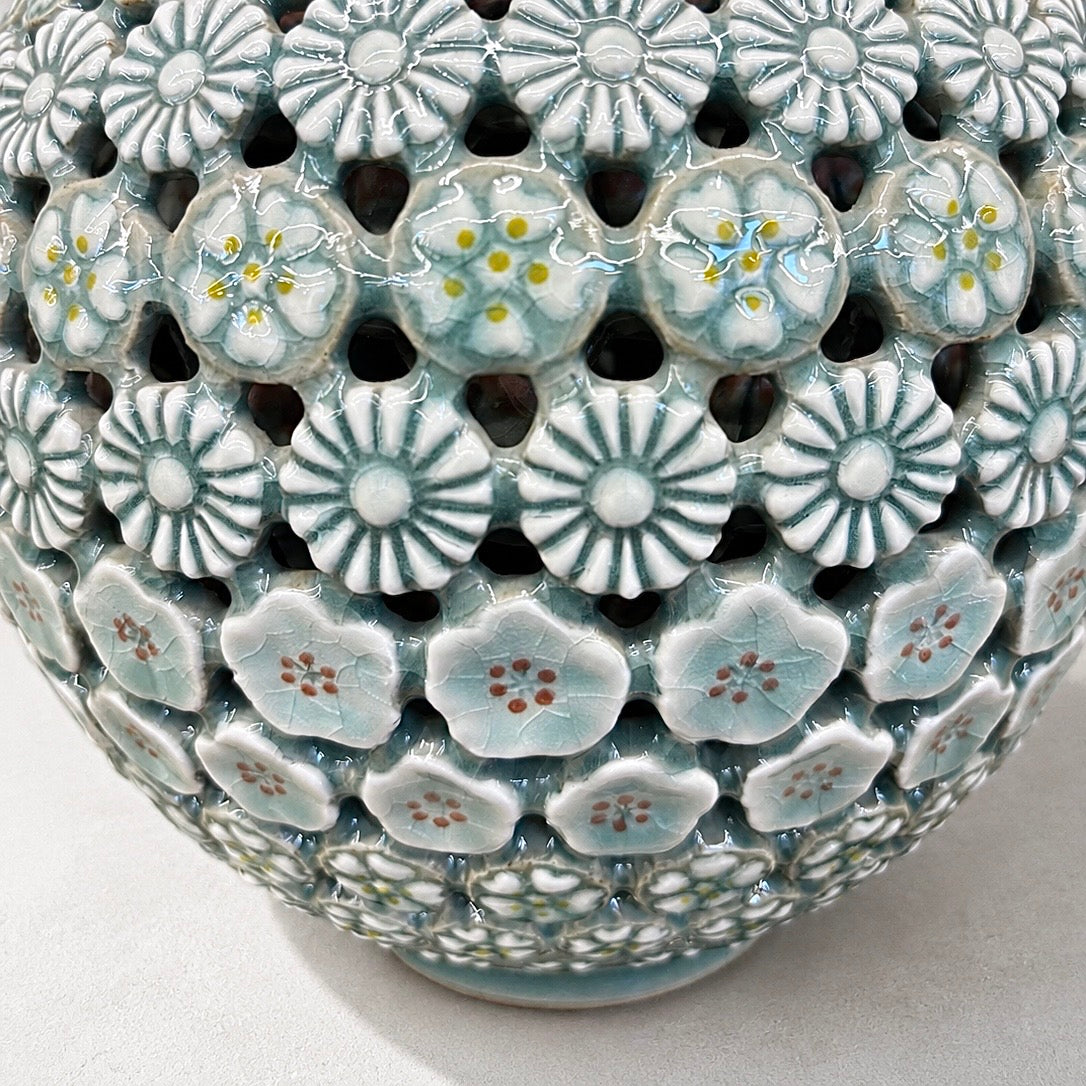 Celadon Triple-Walled Openwork Vase: Blossoming Motifs