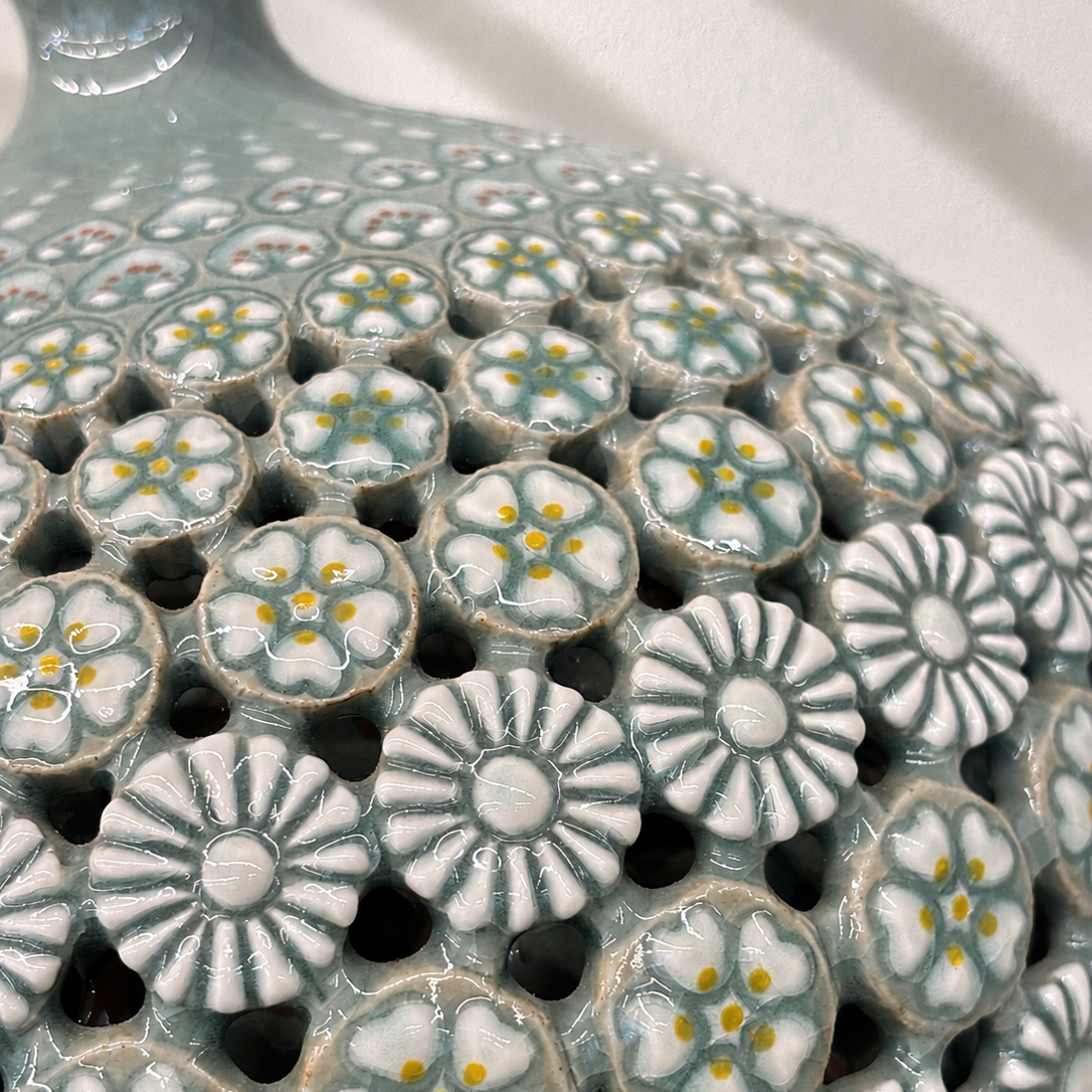 Celadon Triple-Walled Openwork Vase: Blossoming Motifs