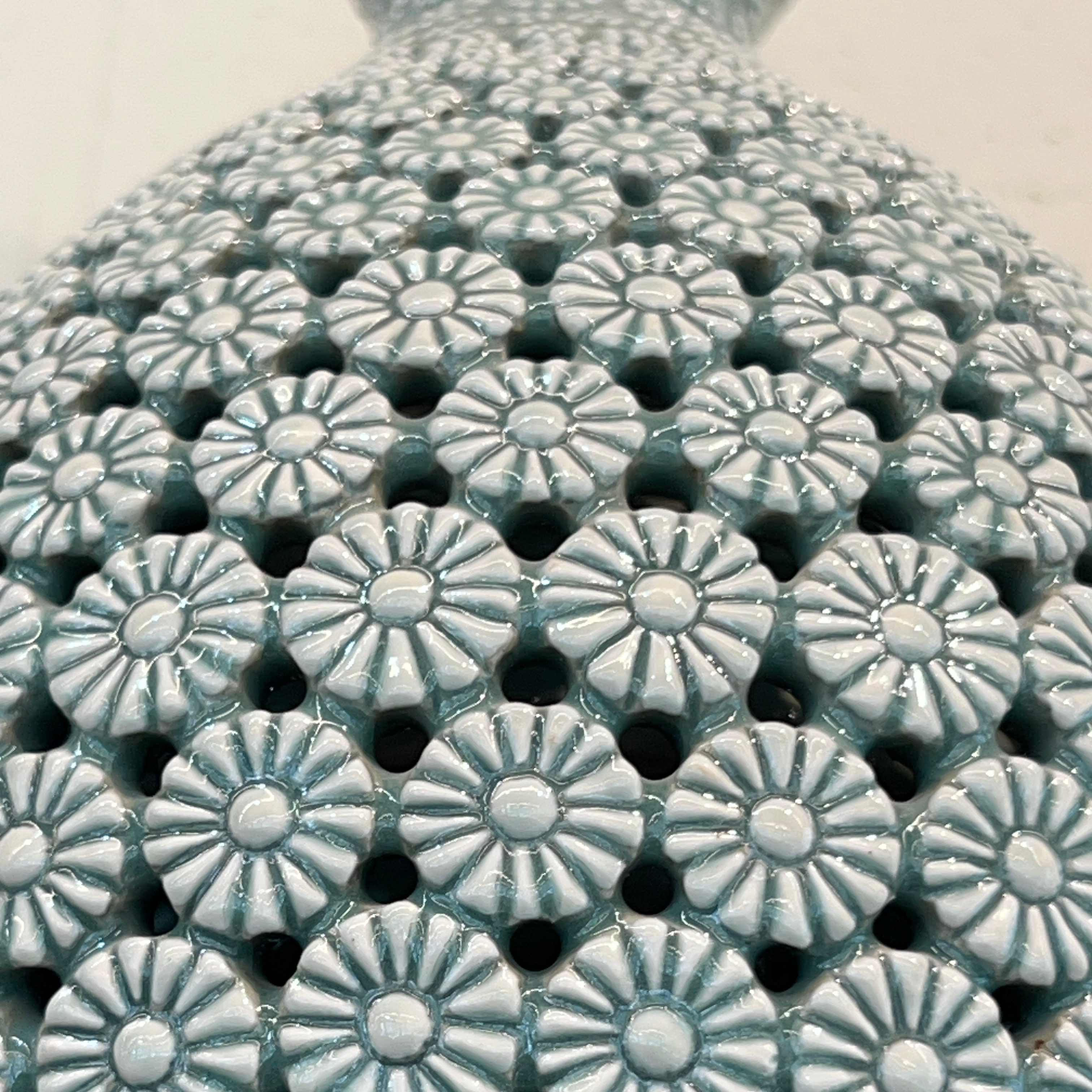 Celadon Double-Walled Openwork Gourd Vase: Chrysanthemum Motif