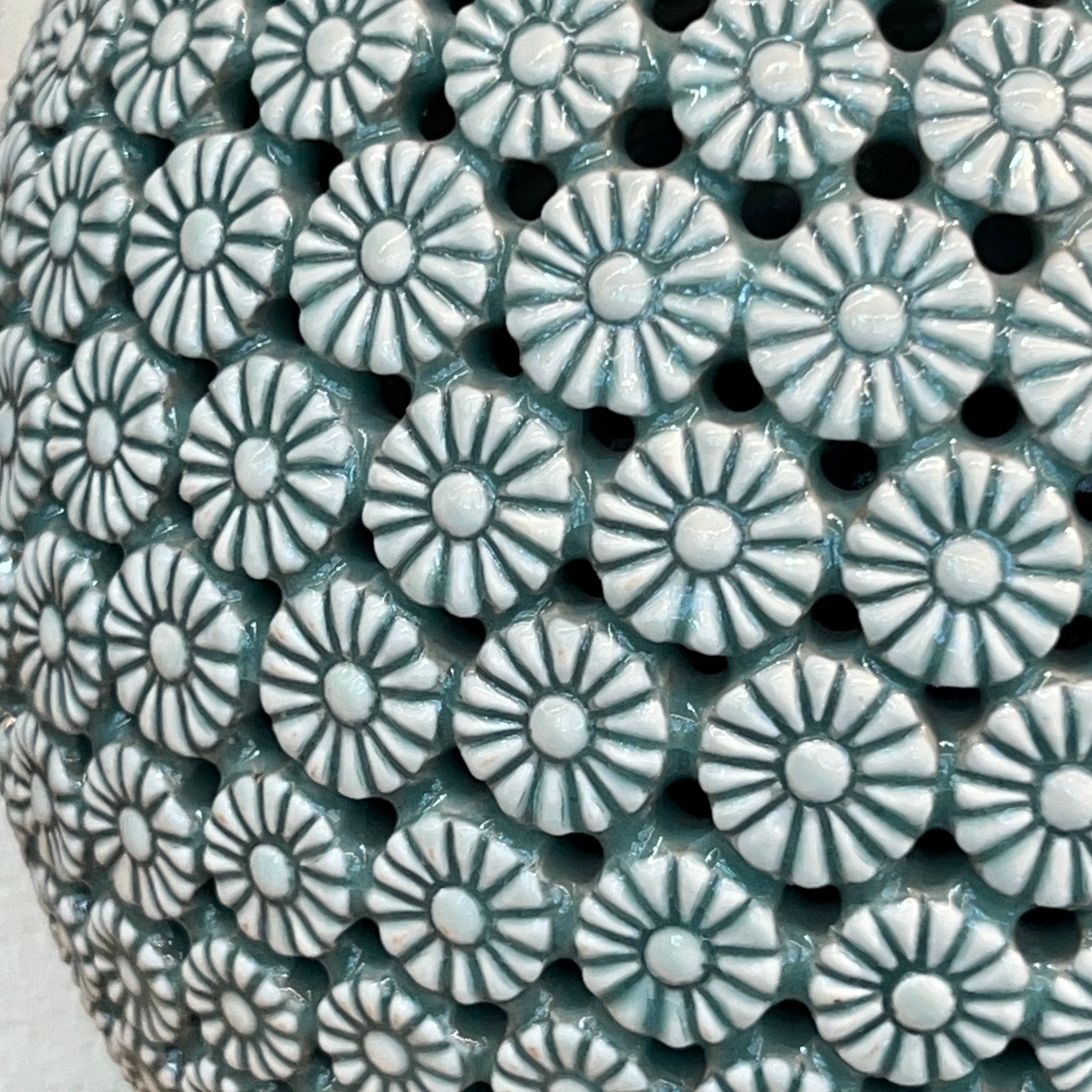 Celadon Double-Walled Openwork Gourd Vase: Chrysanthemum Motif