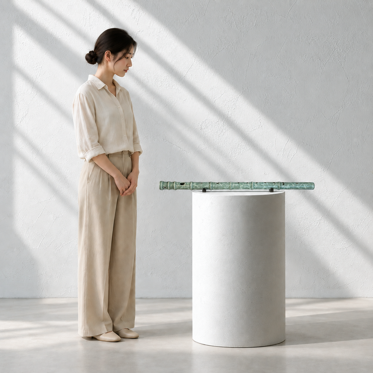 Celadon Daegeum: Peony Motif in Reverse Inlay