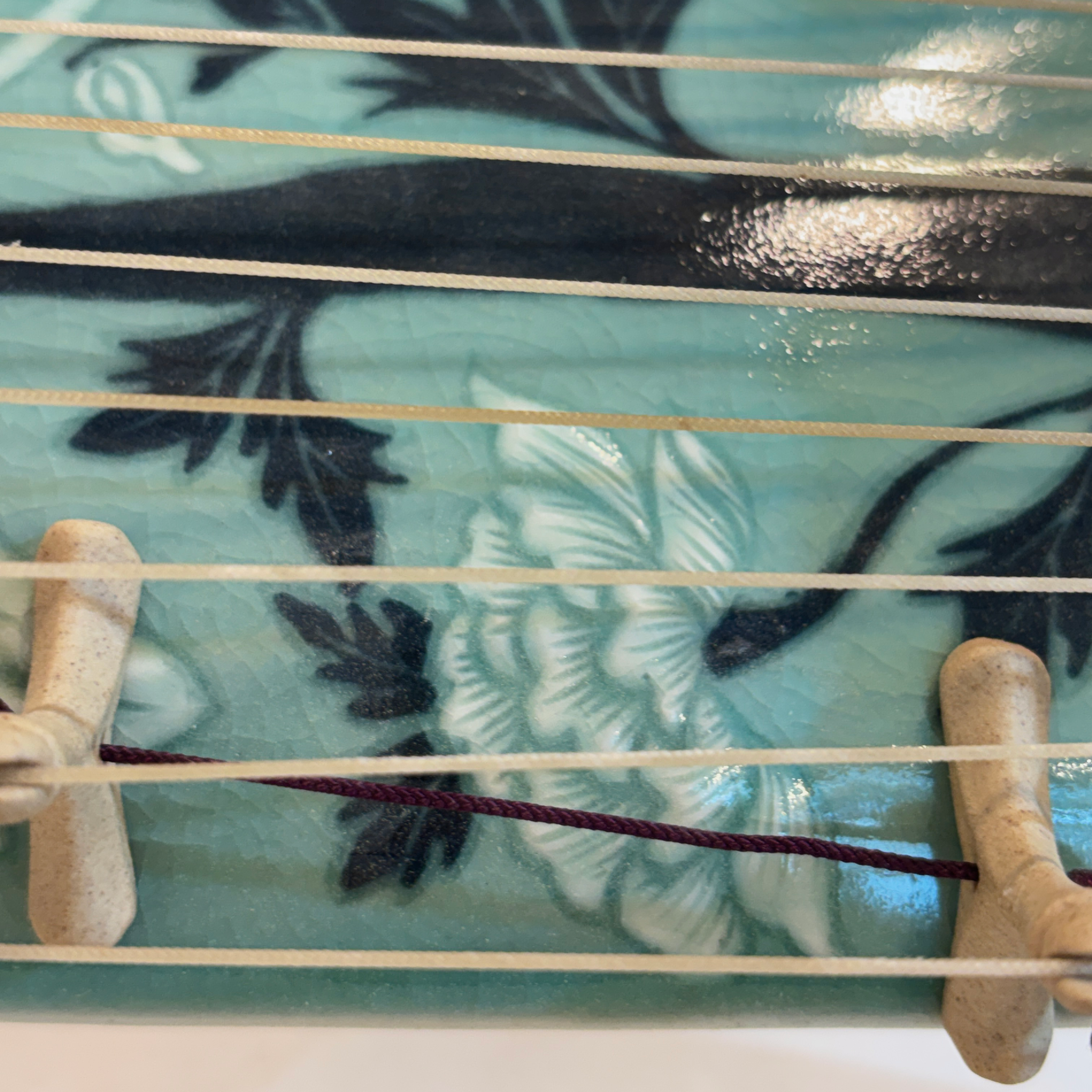 Celadon Sanjo Gayageum: Inlaid Peony and Phoenix Motif