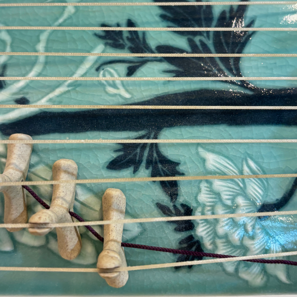 Celadon Sanjo Gayageum: Inlaid Peony and Phoenix Motif